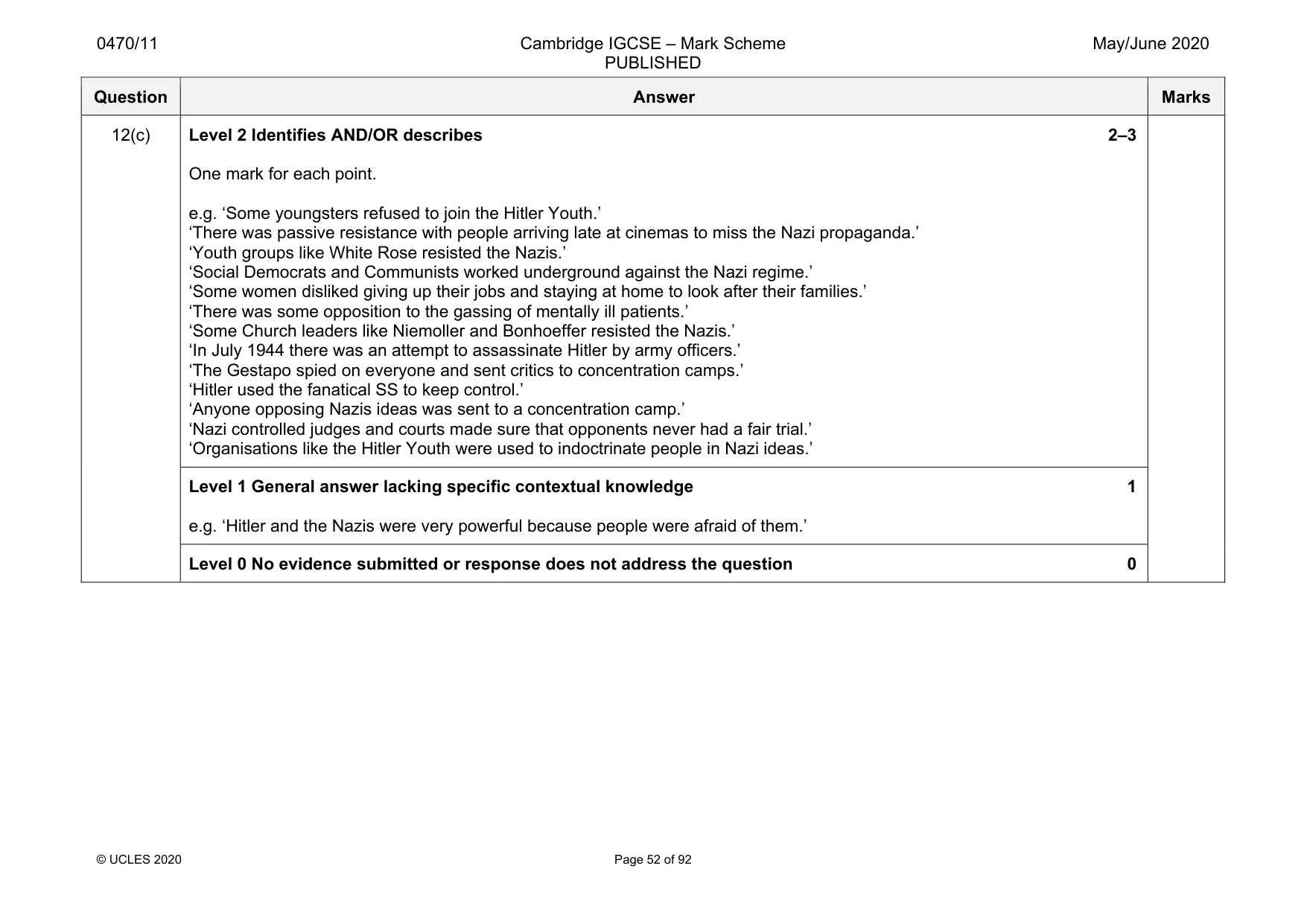 Mark scheme, page 52 of 92