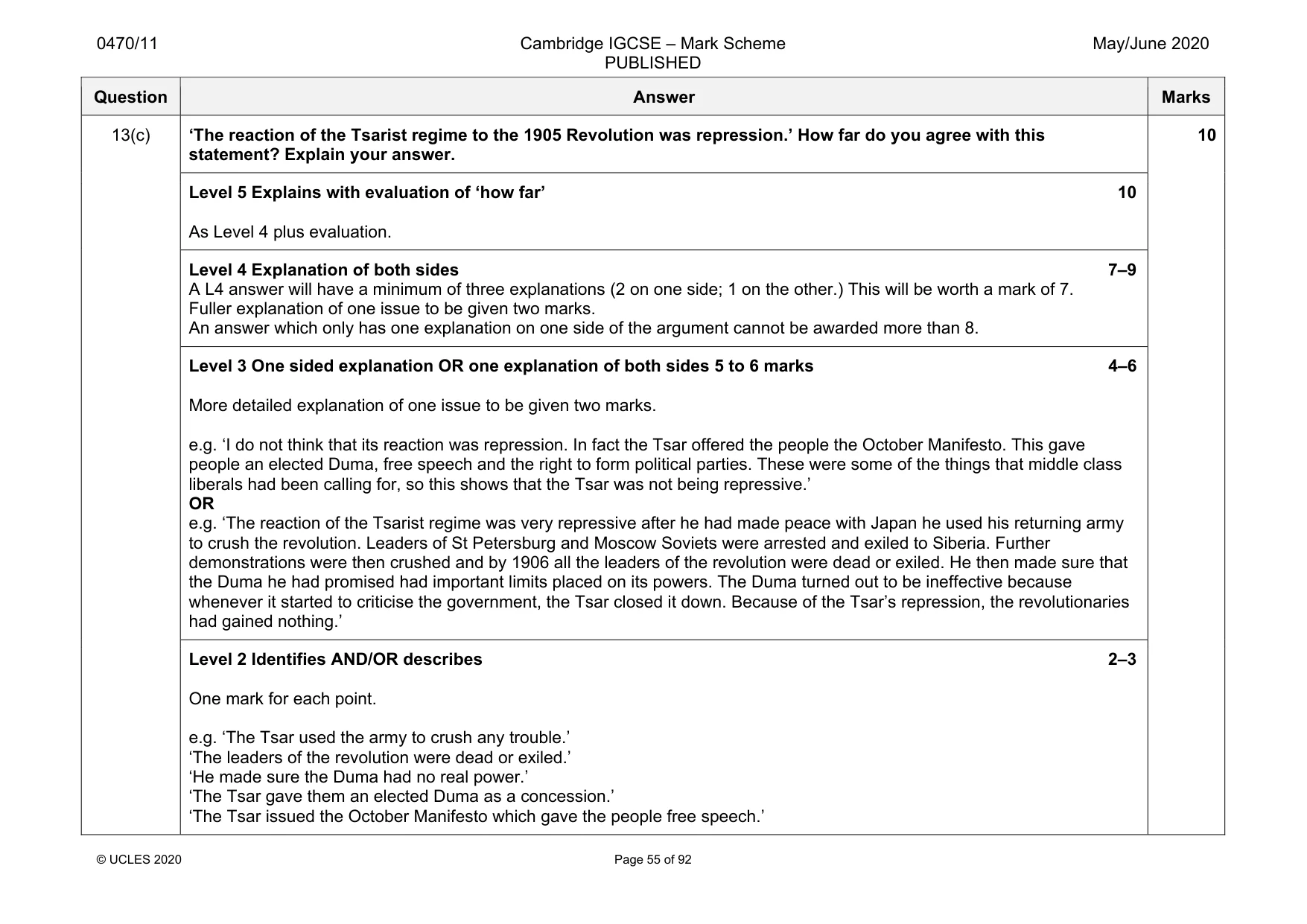 Mark scheme, page 55 of 92