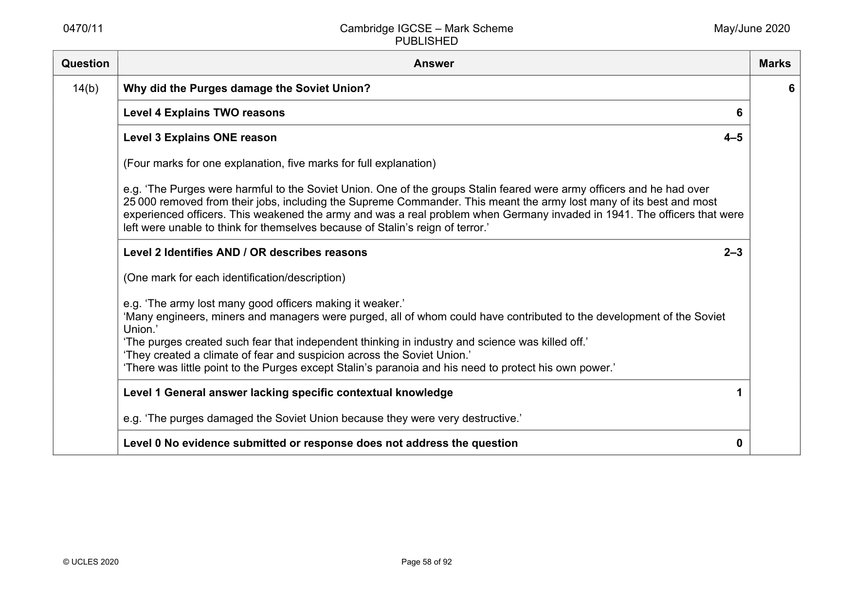 Mark scheme, page 58 of 92