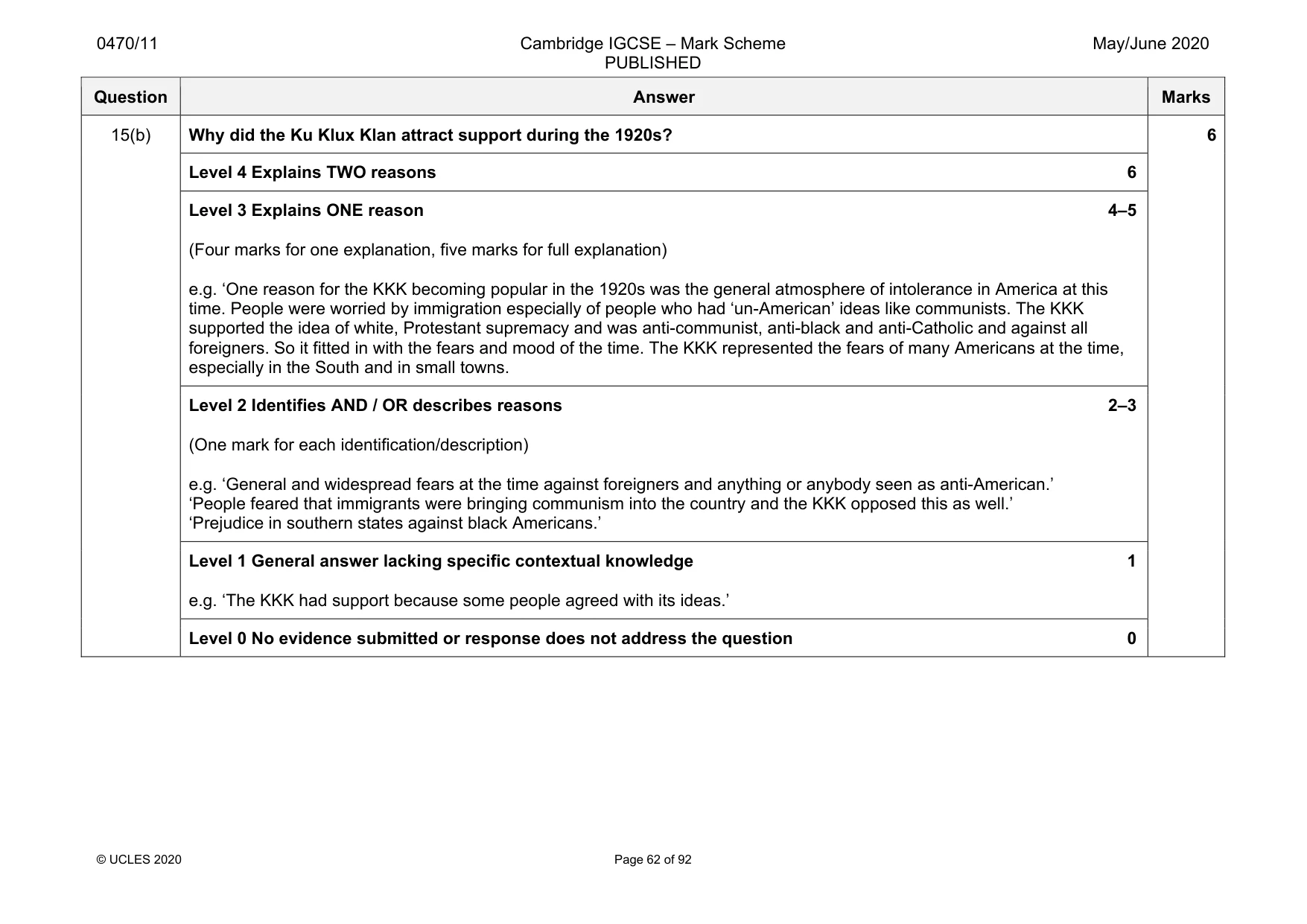 Mark scheme, page 62 of 92