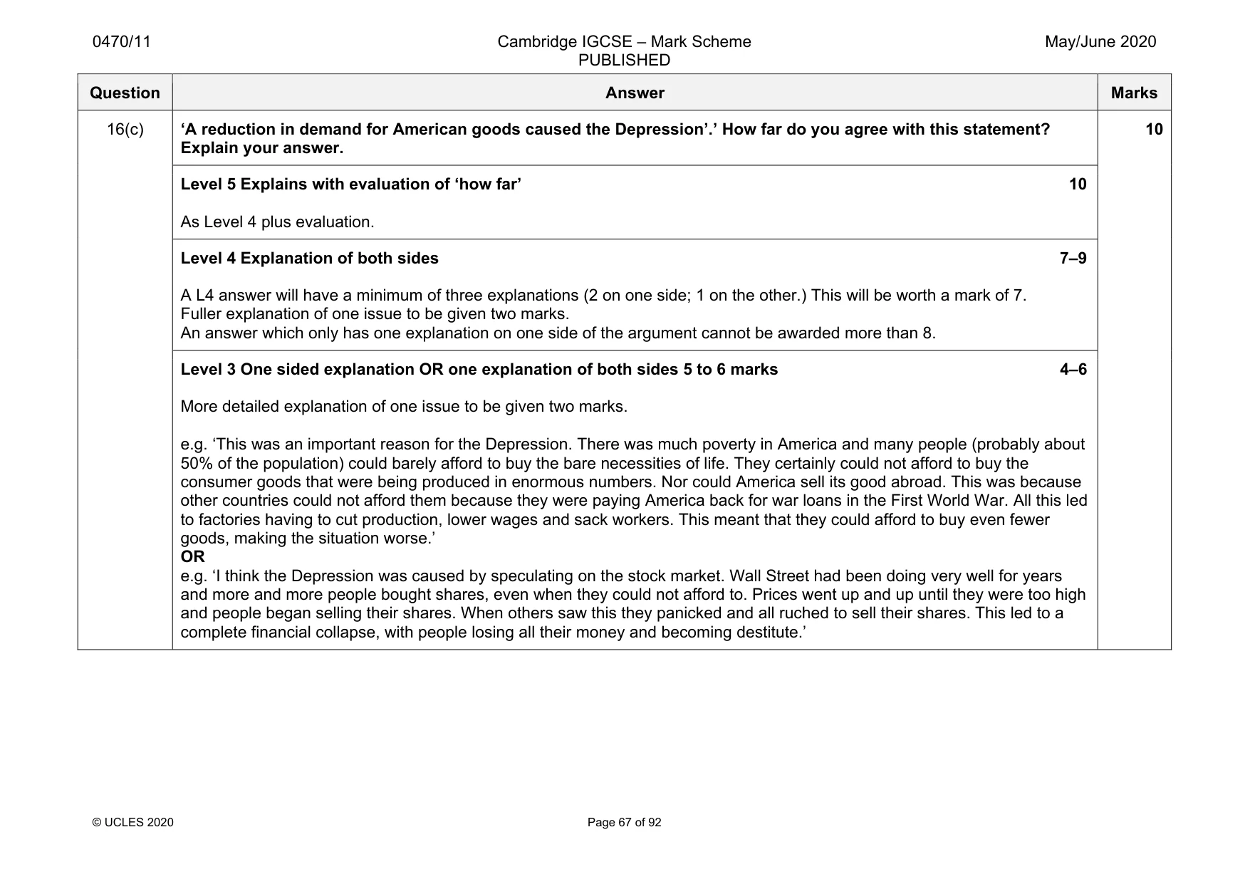 Mark scheme, page 67 of 92