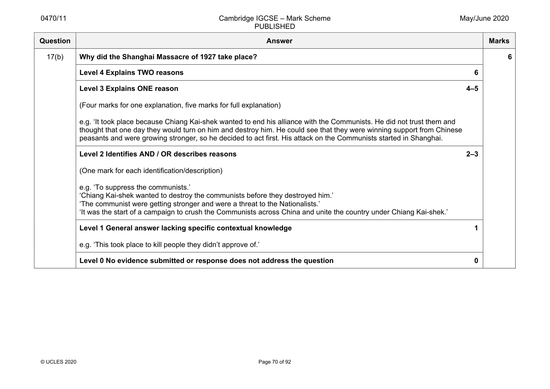 Mark scheme, page 70 of 92