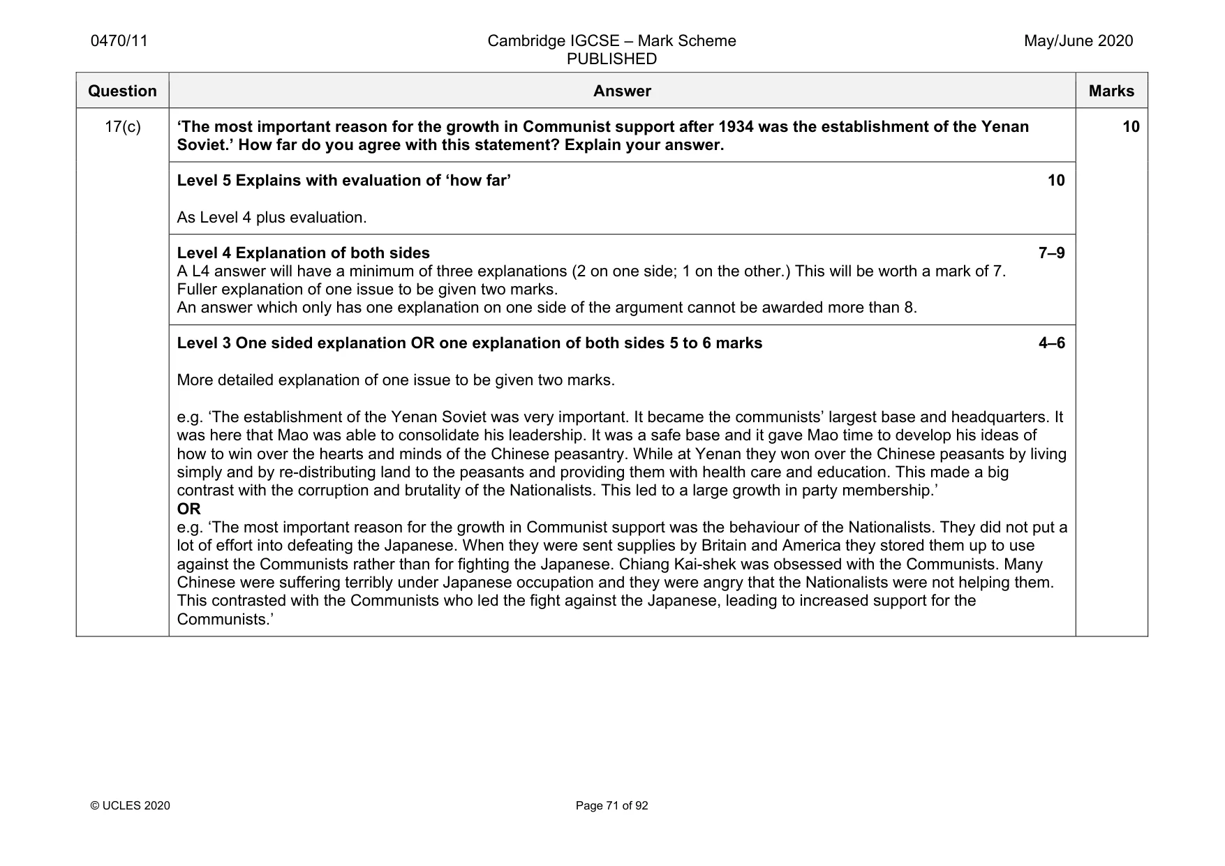 Mark scheme, page 71 of 92
