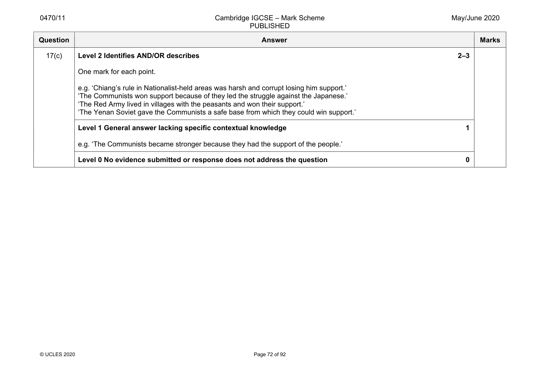 Mark scheme, page 72 of 92