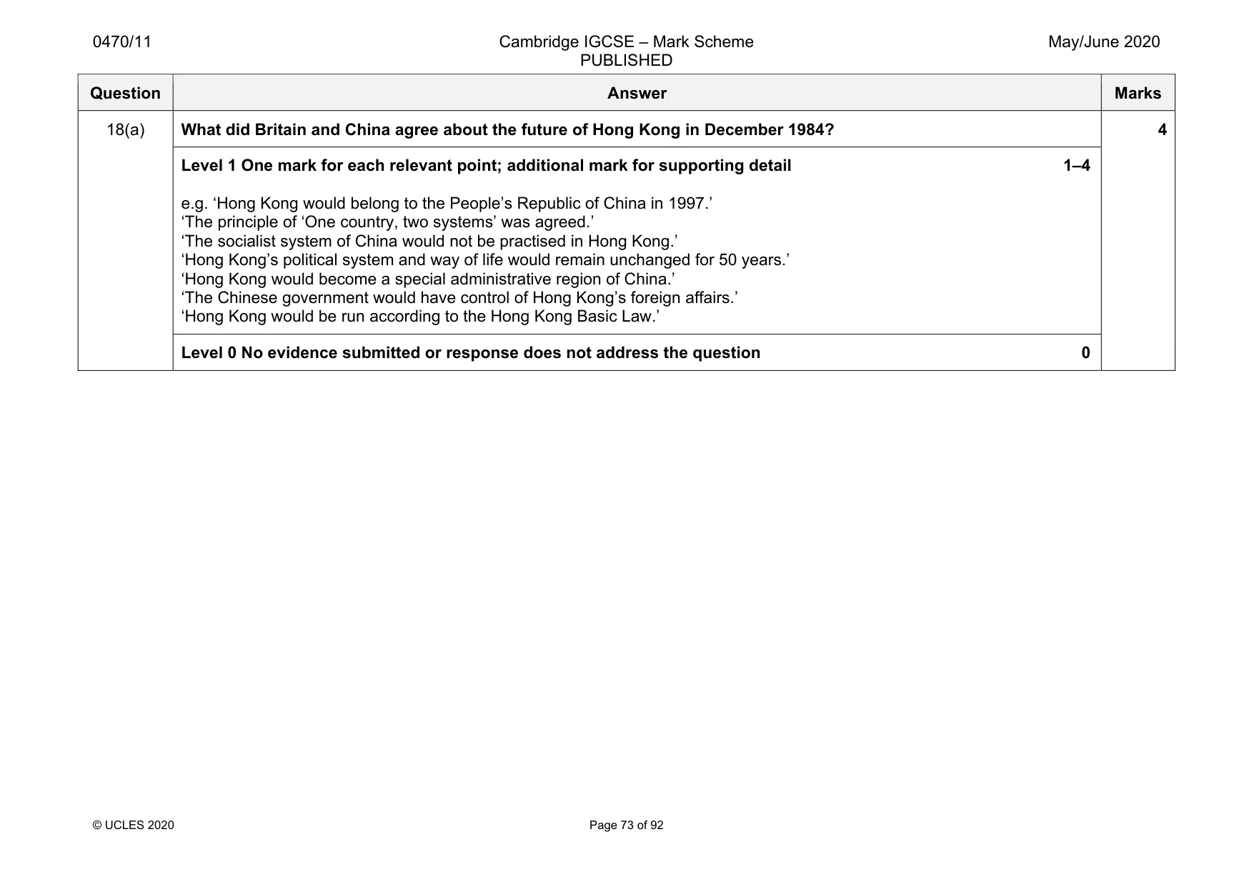 Mark scheme, page 73 of 92