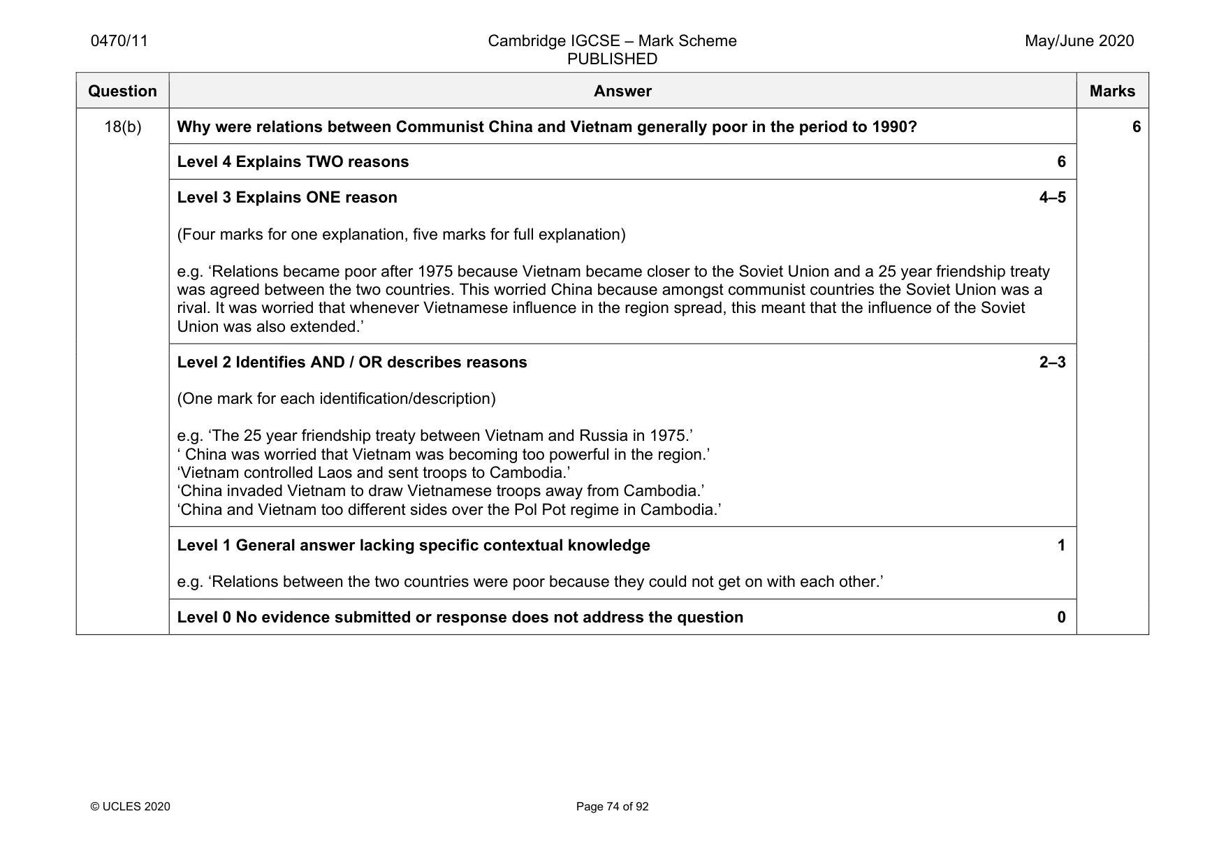 Mark scheme, page 74 of 92