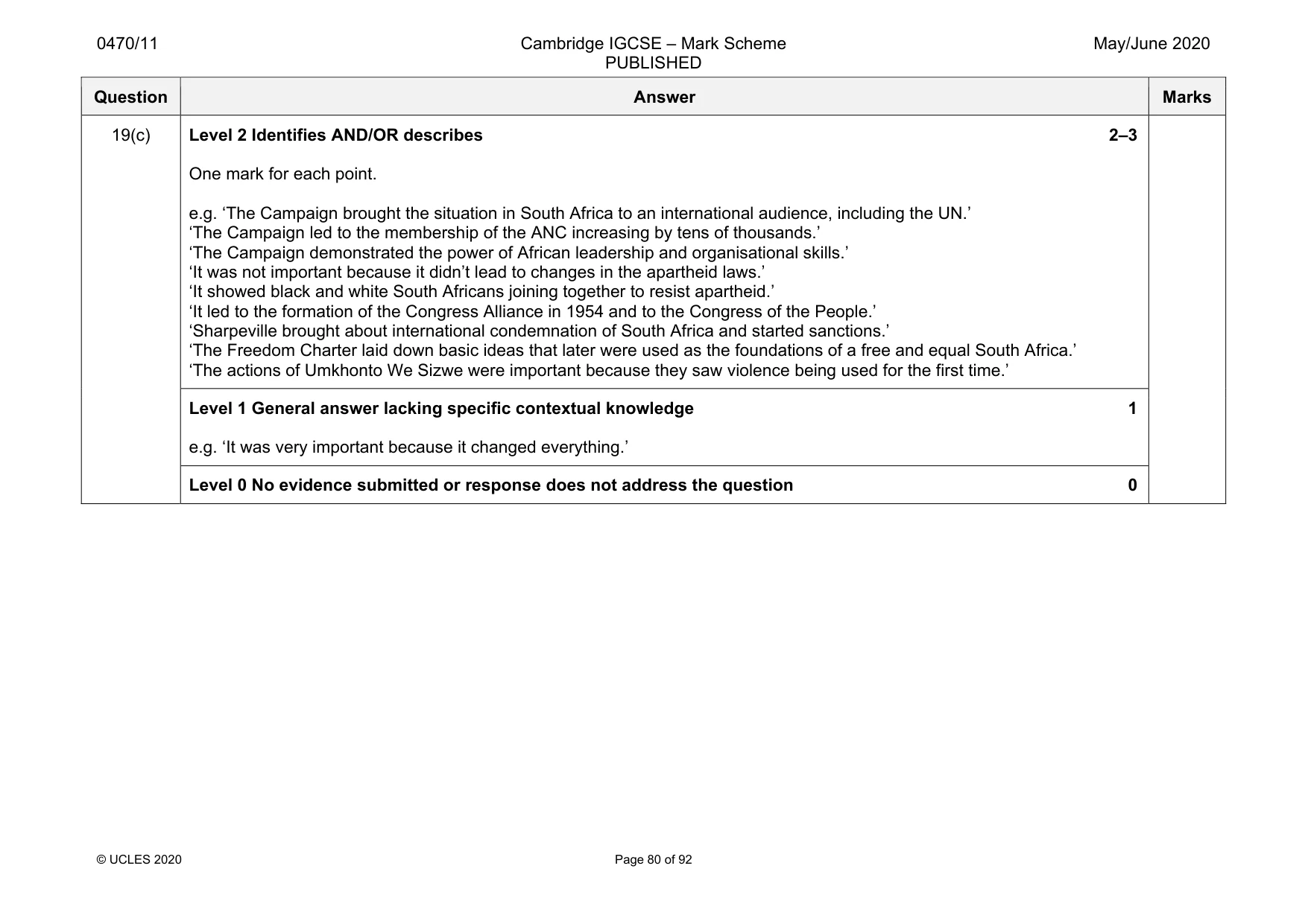 Mark scheme, page 80 of 92