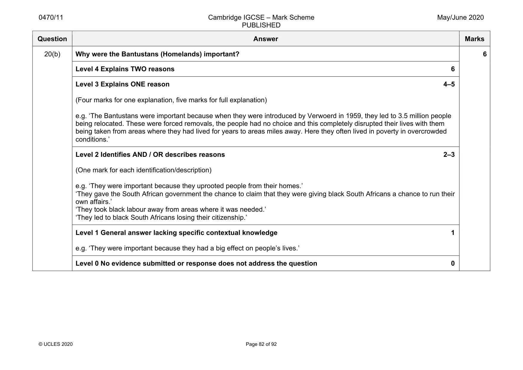 Mark scheme, page 82 of 92