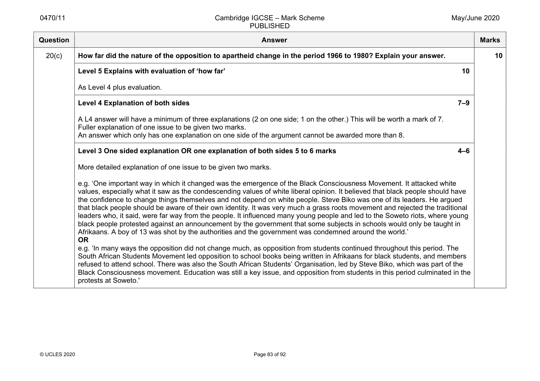Mark scheme, page 83 of 92