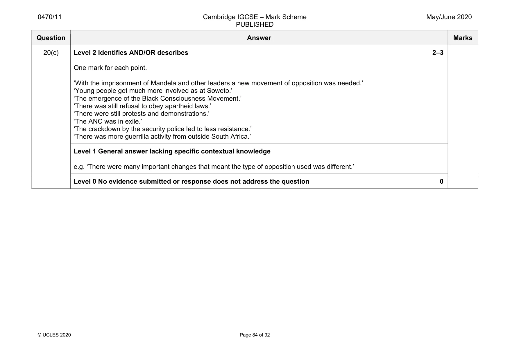 Mark scheme, page 84 of 92