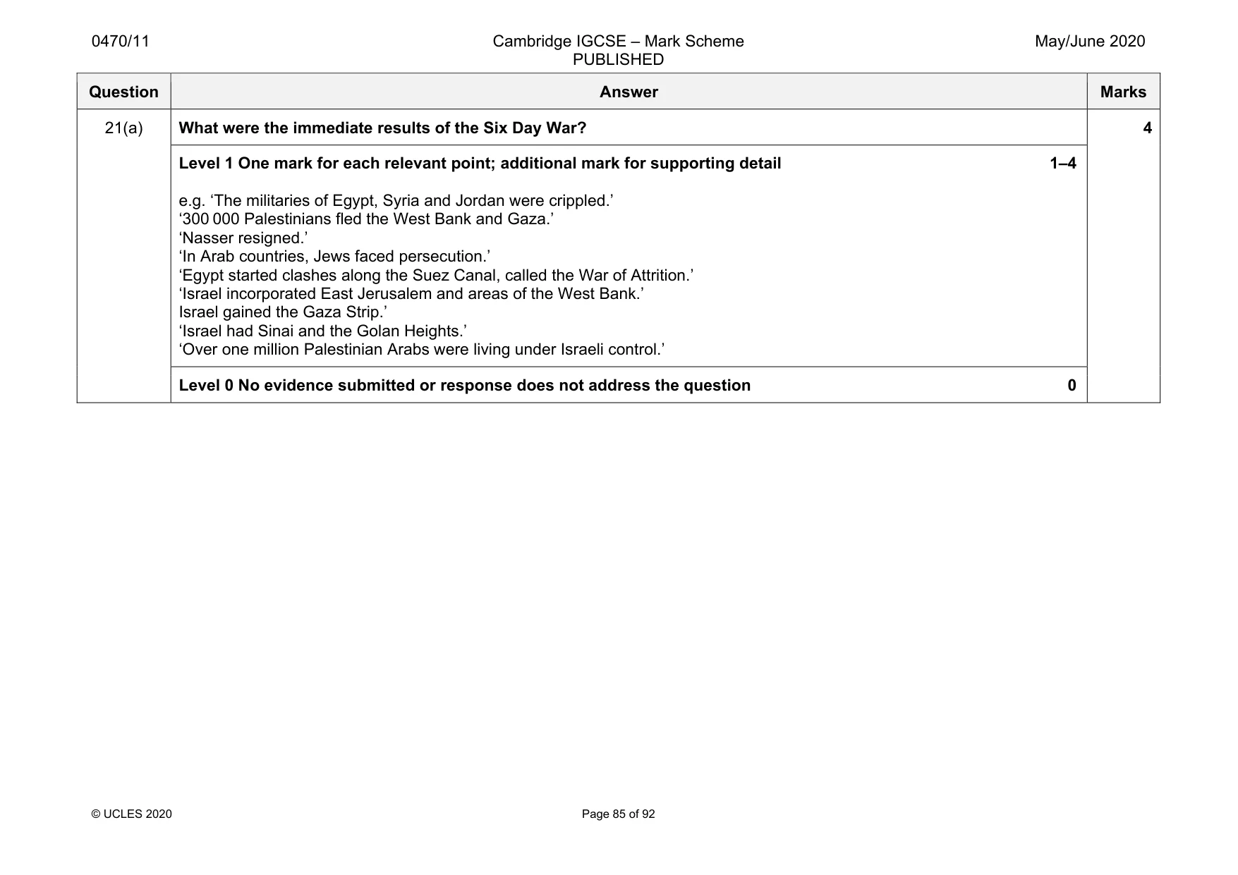 Mark scheme, page 85 of 92