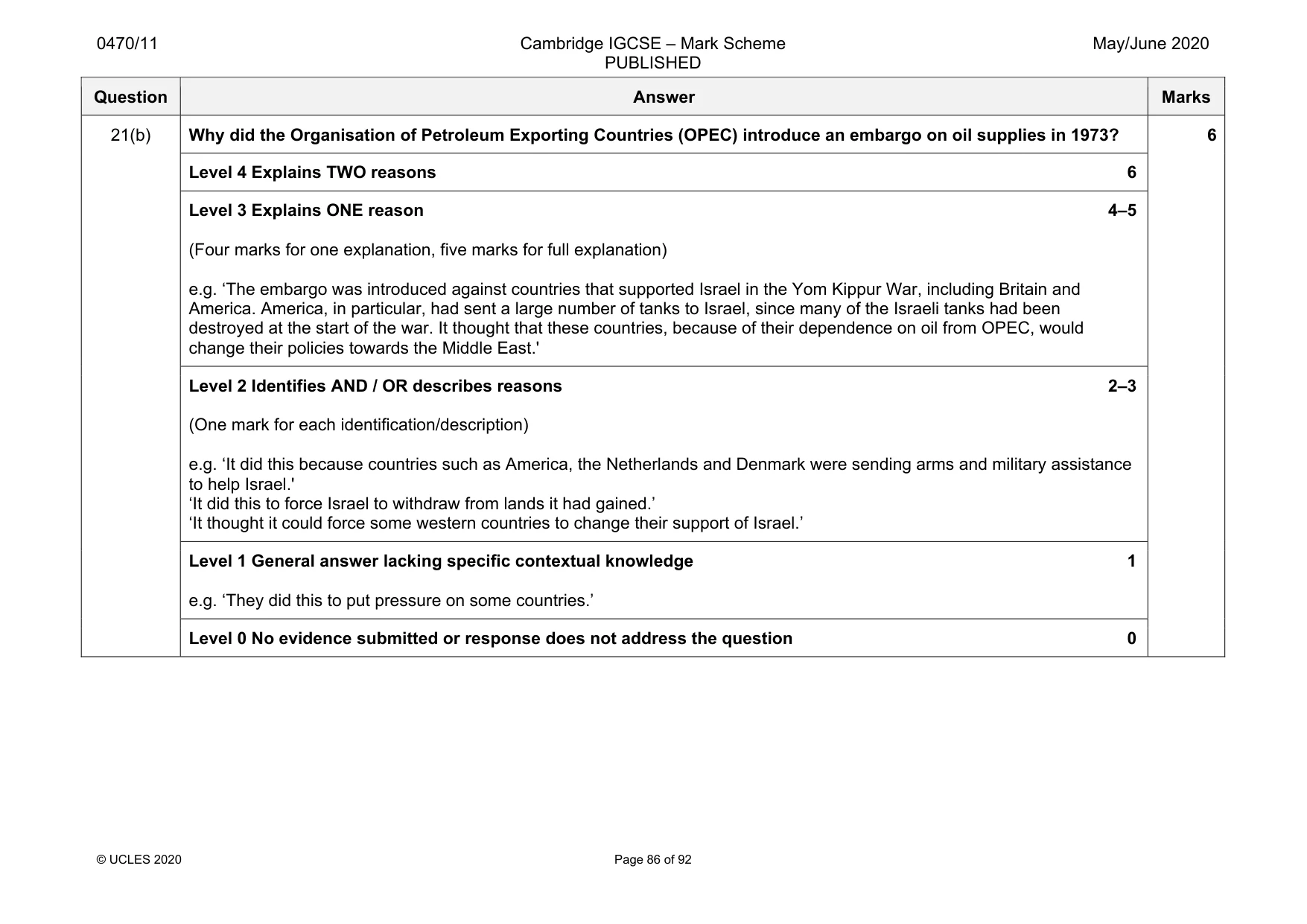 Mark scheme, page 86 of 92