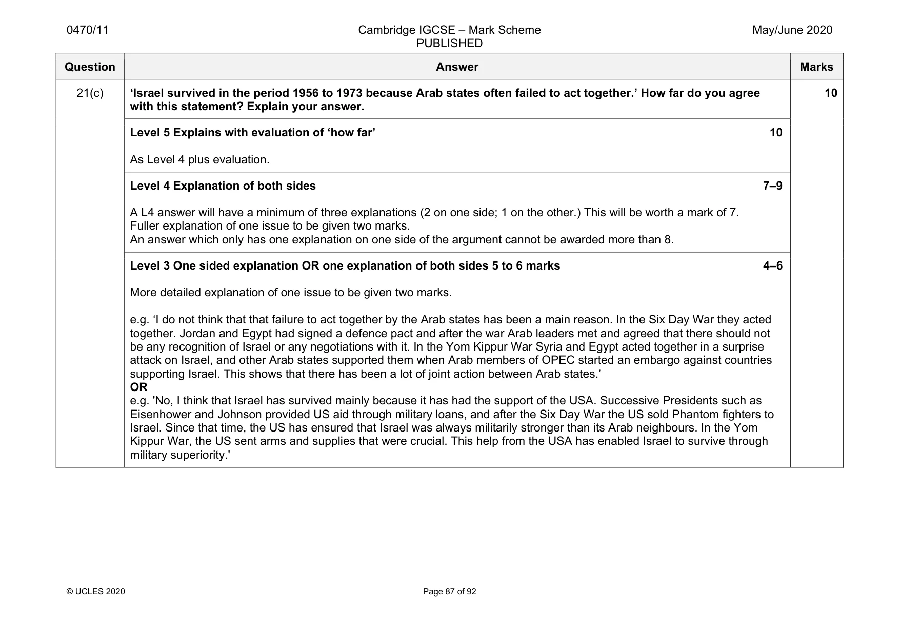 Mark scheme, page 87 of 92
