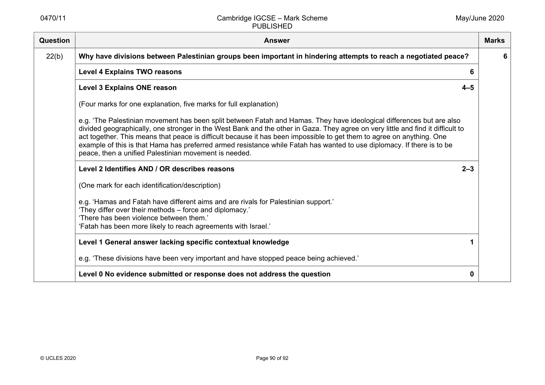 Mark scheme, page 90 of 92