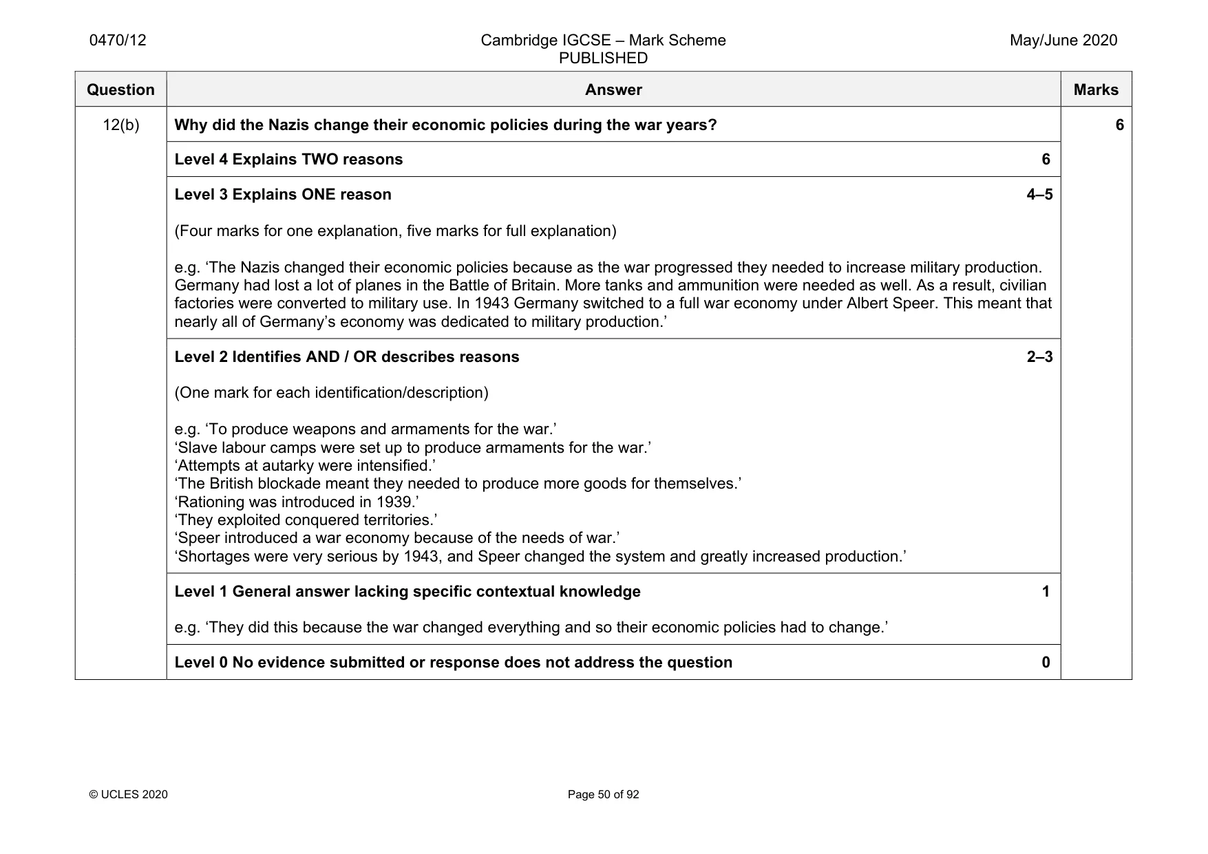 Mark scheme, page 50 of 92