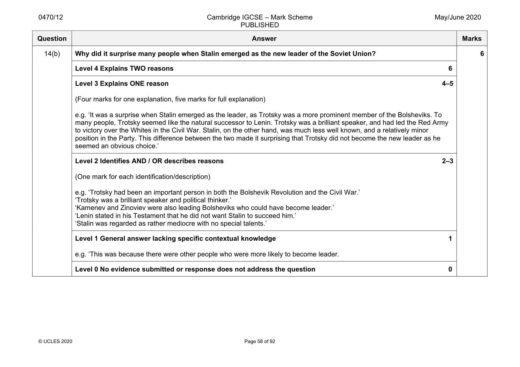 Mark scheme, page 58 of 92