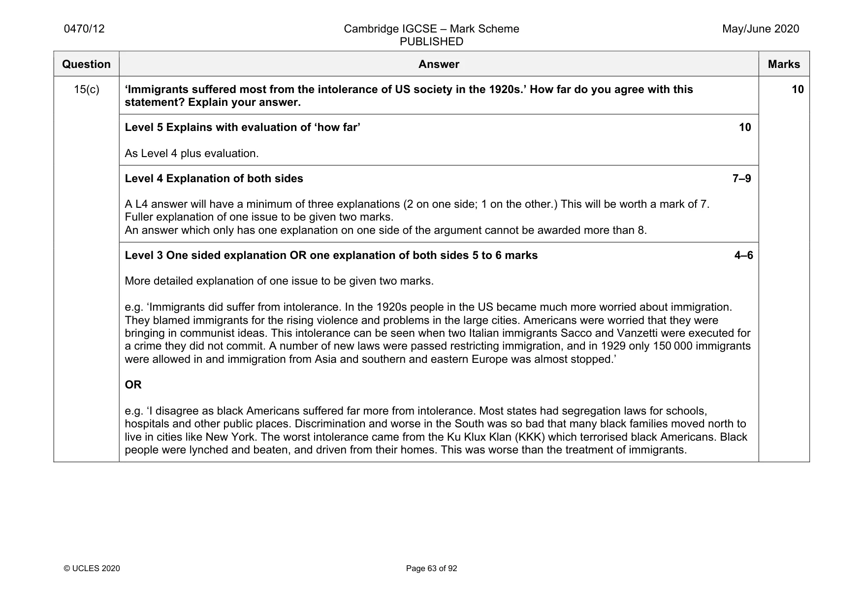 Mark scheme, page 63 of 92
