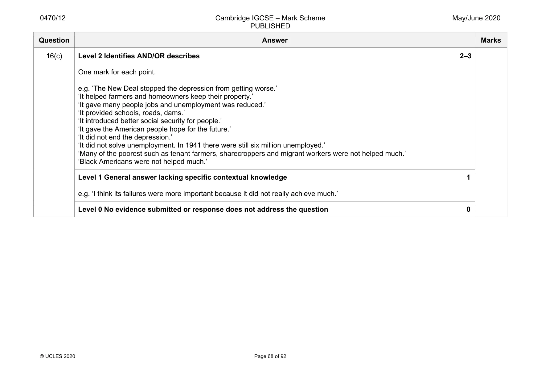 Mark scheme, page 68 of 92
