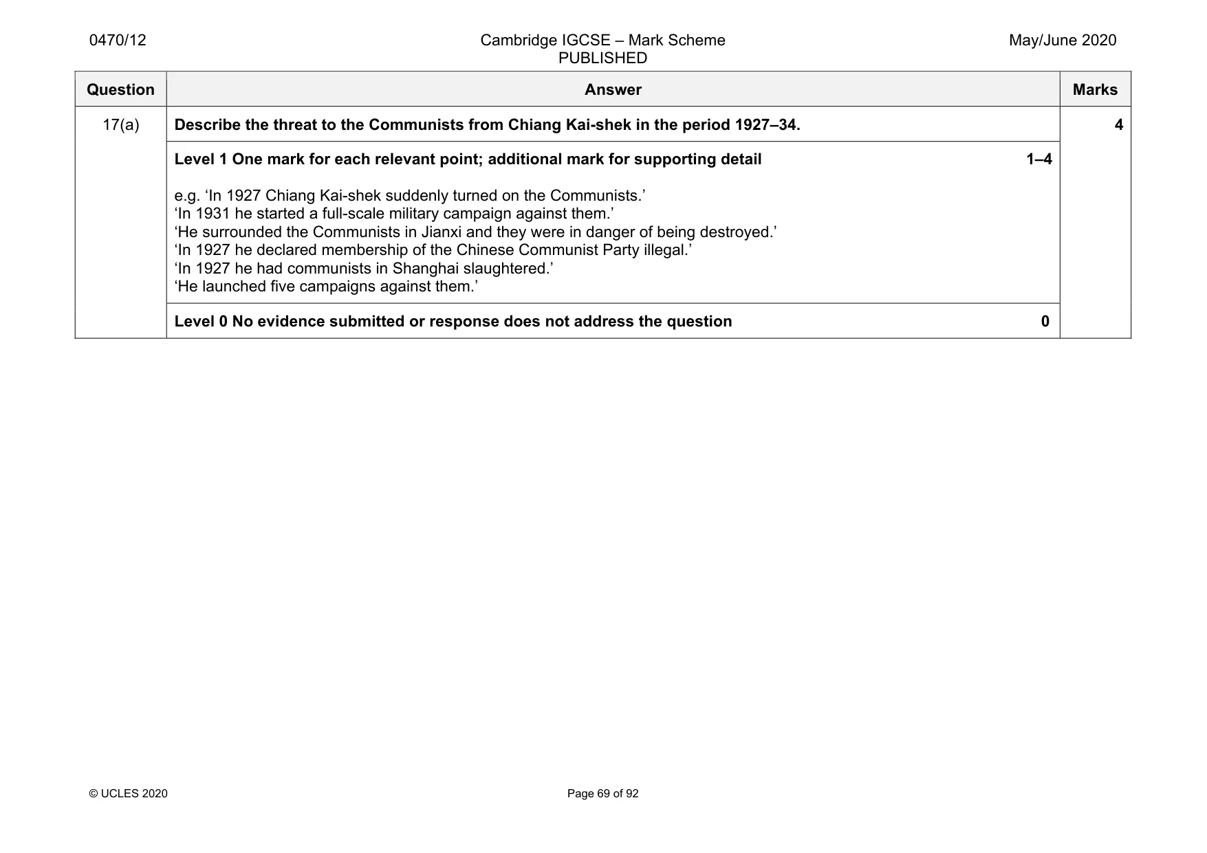 Mark scheme, page 69 of 92