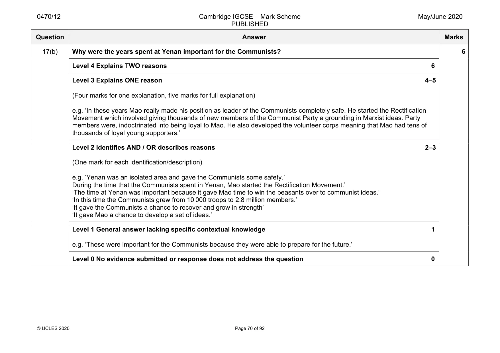 Mark scheme, page 70 of 92