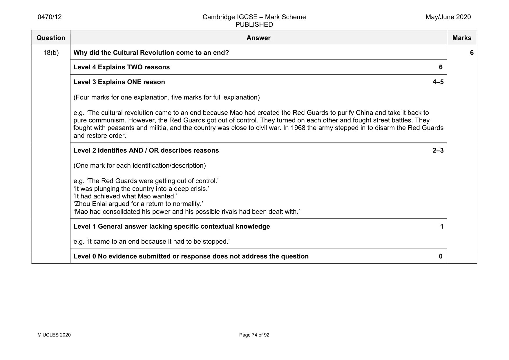 Mark scheme, page 74 of 92