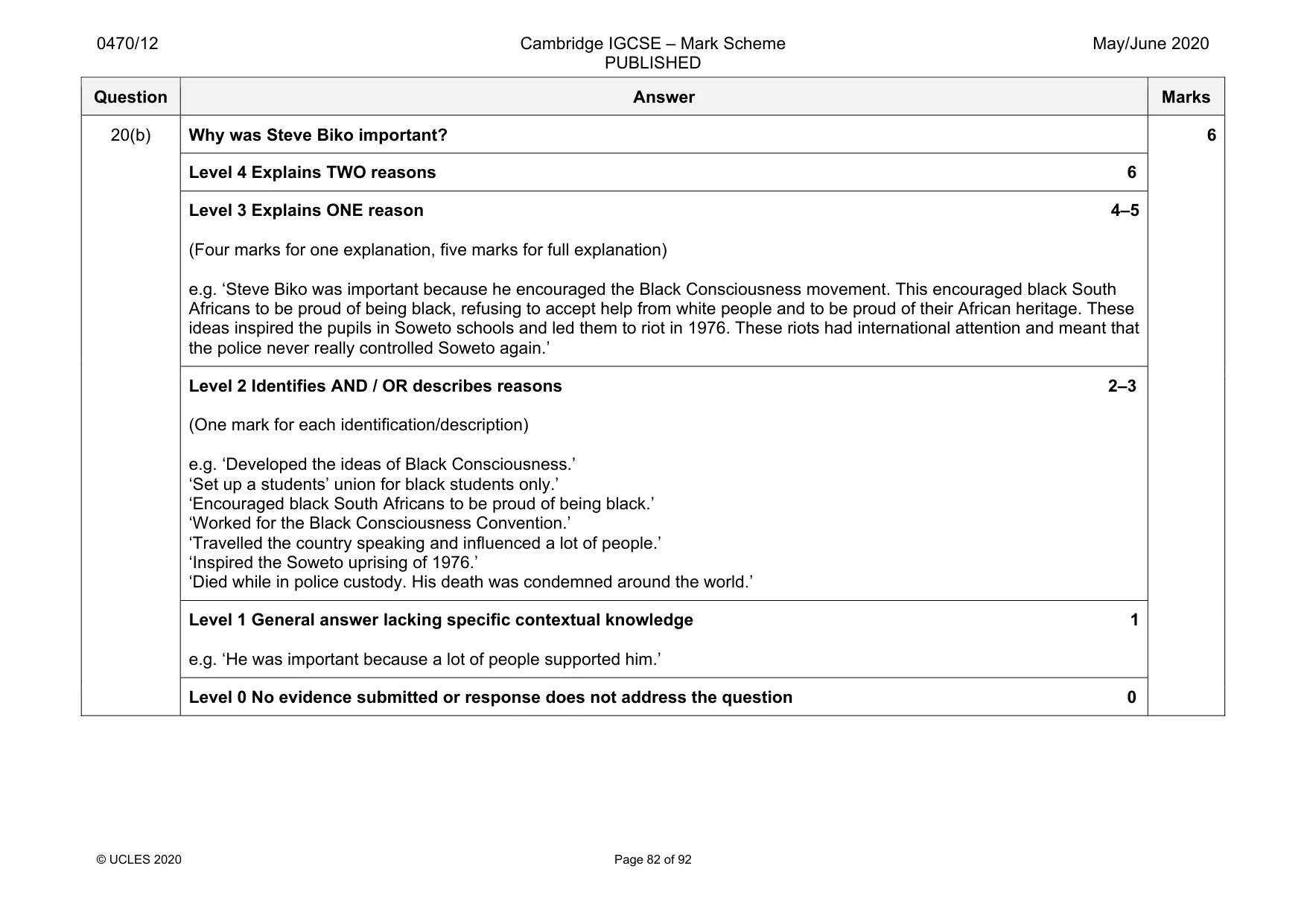 Mark scheme, page 82 of 92