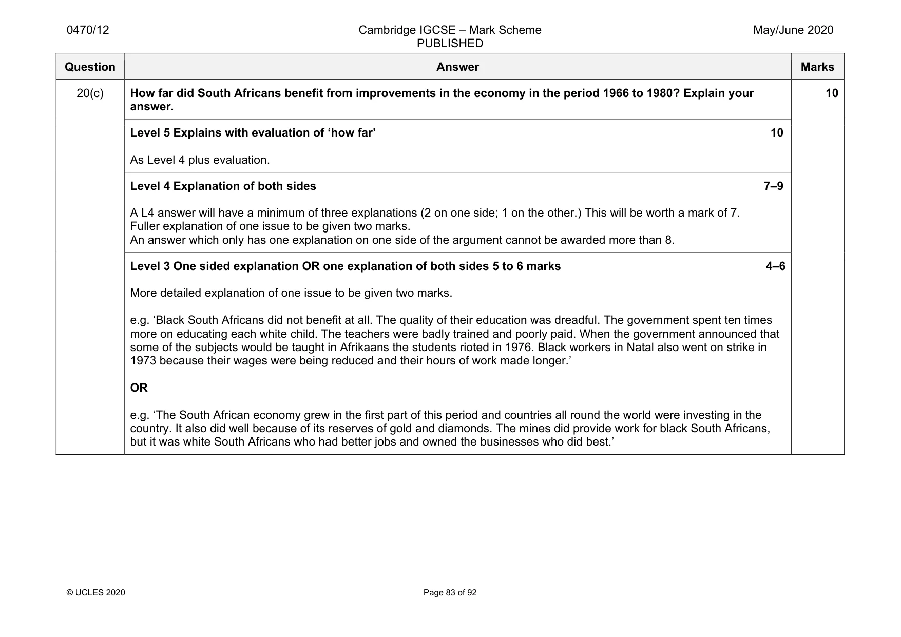 Mark scheme, page 83 of 92