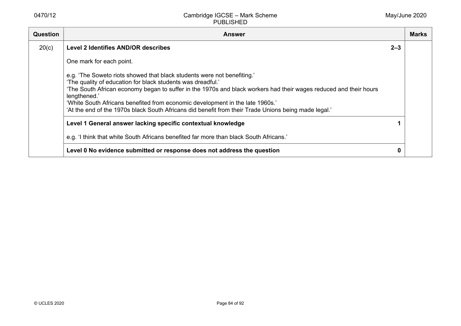 Mark scheme, page 84 of 92