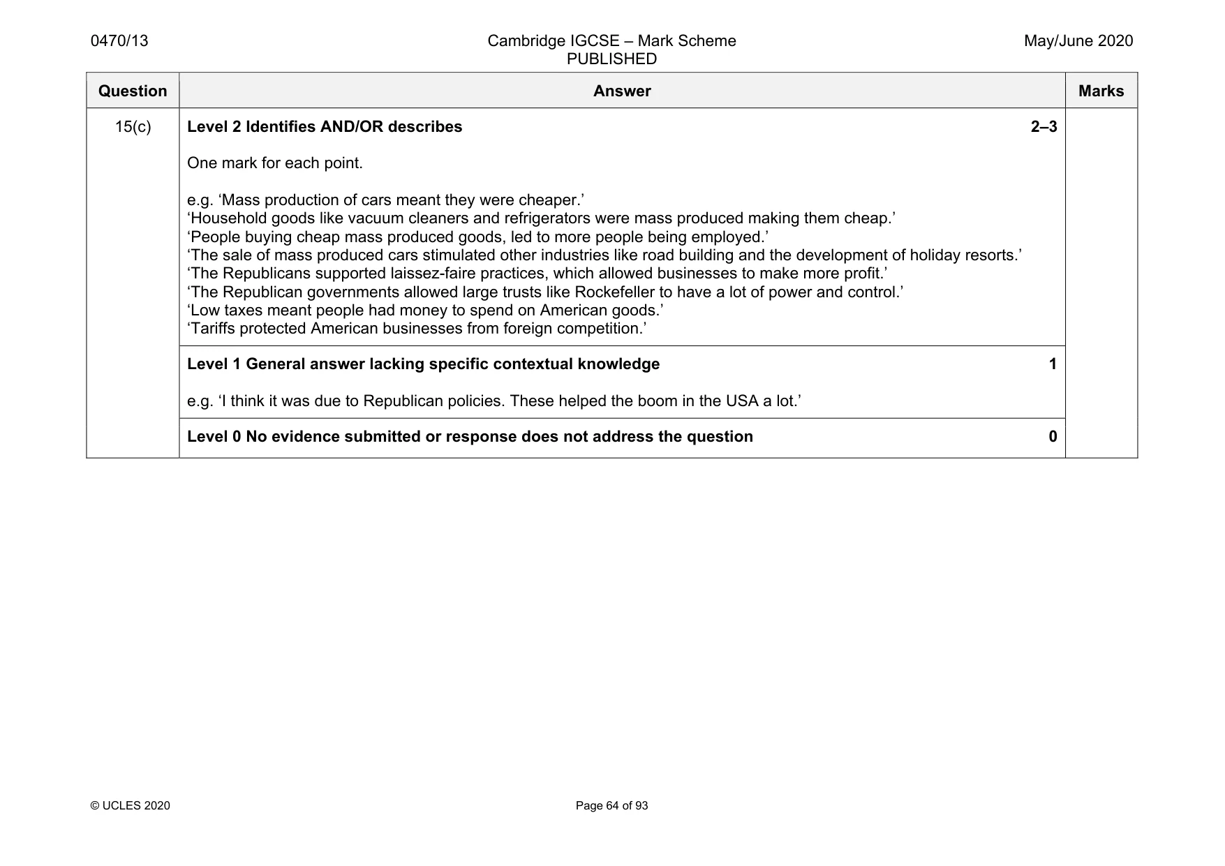 Mark scheme, page 64 of 93
