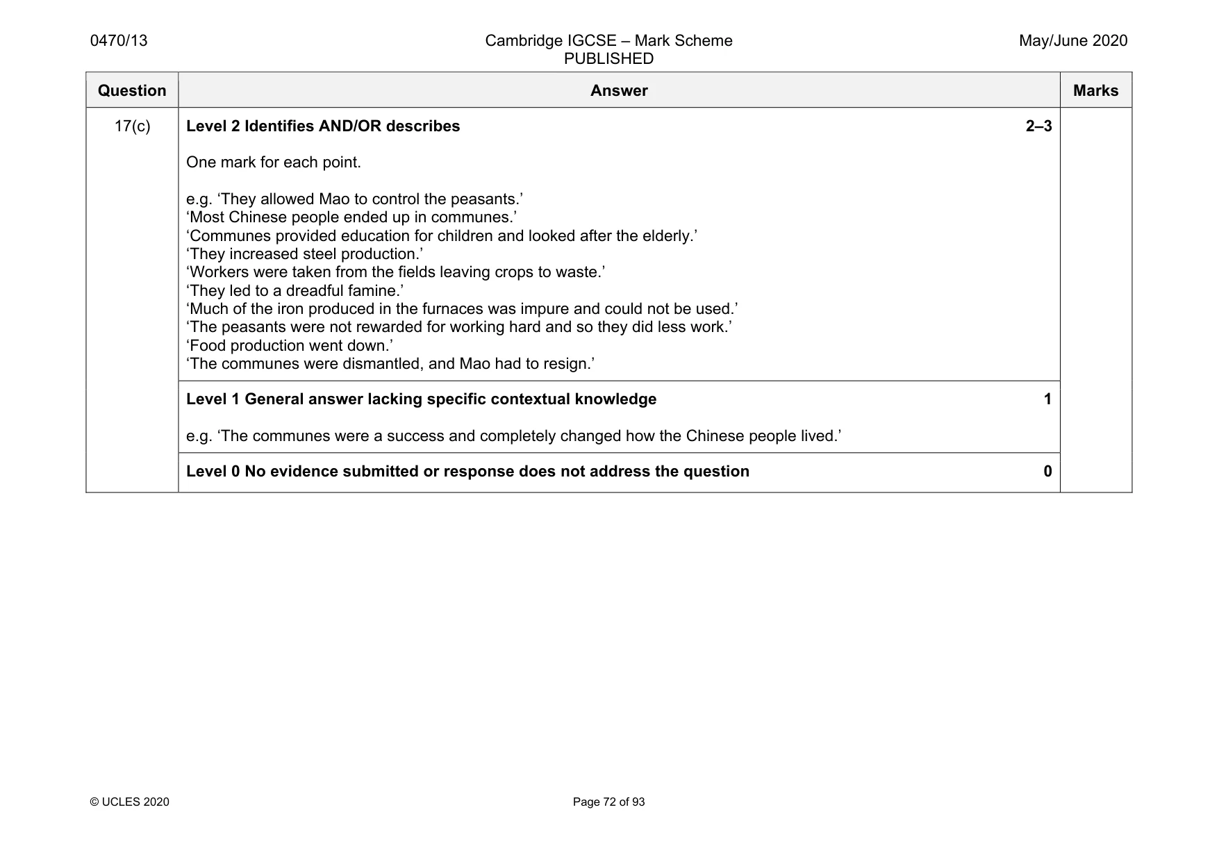 Mark scheme, page 72 of 93