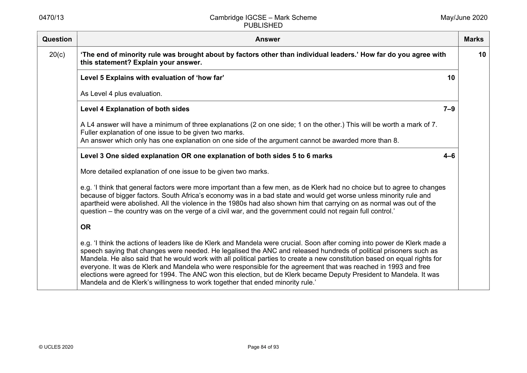 Mark scheme, page 84 of 93