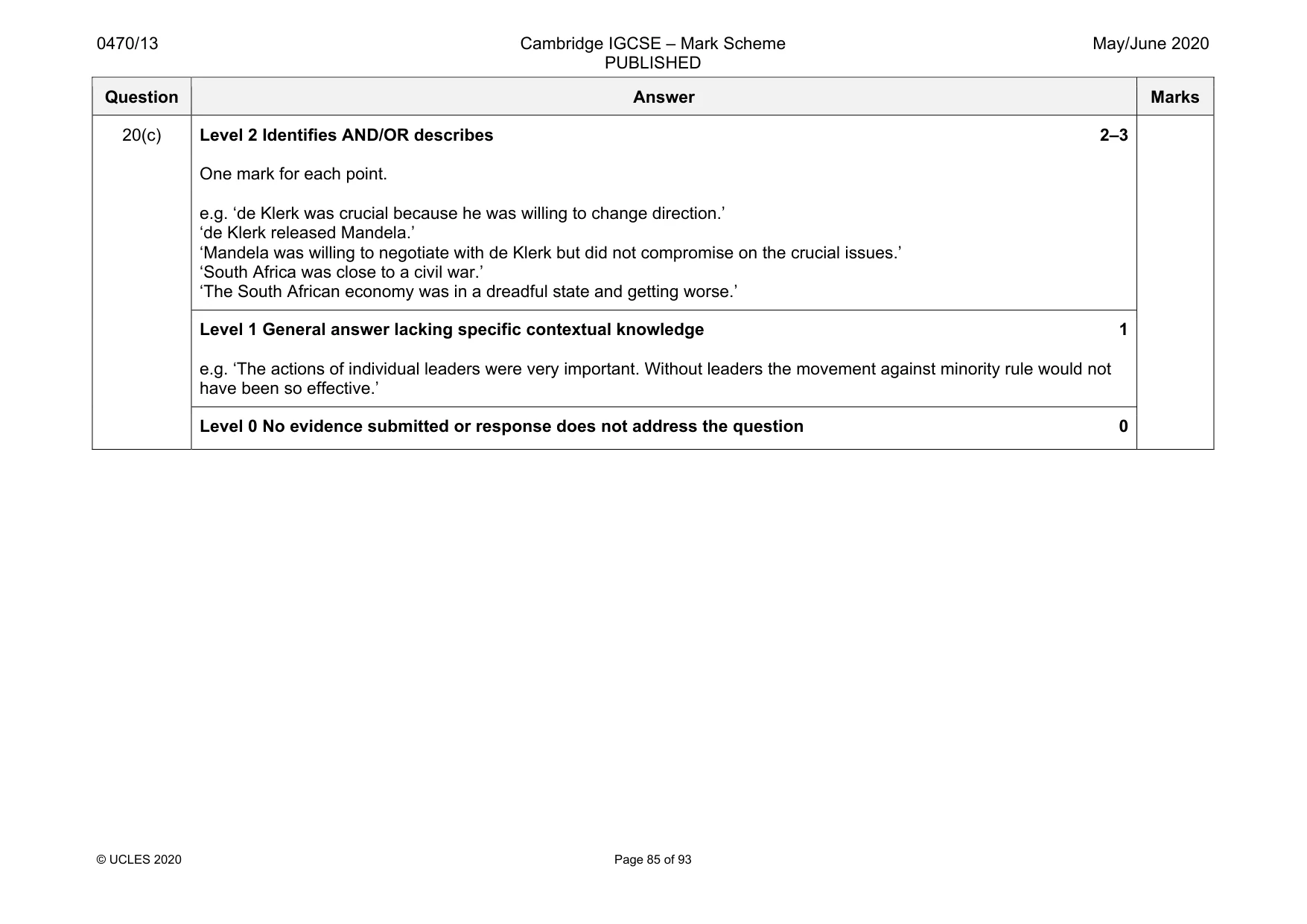 Mark scheme, page 85 of 93
