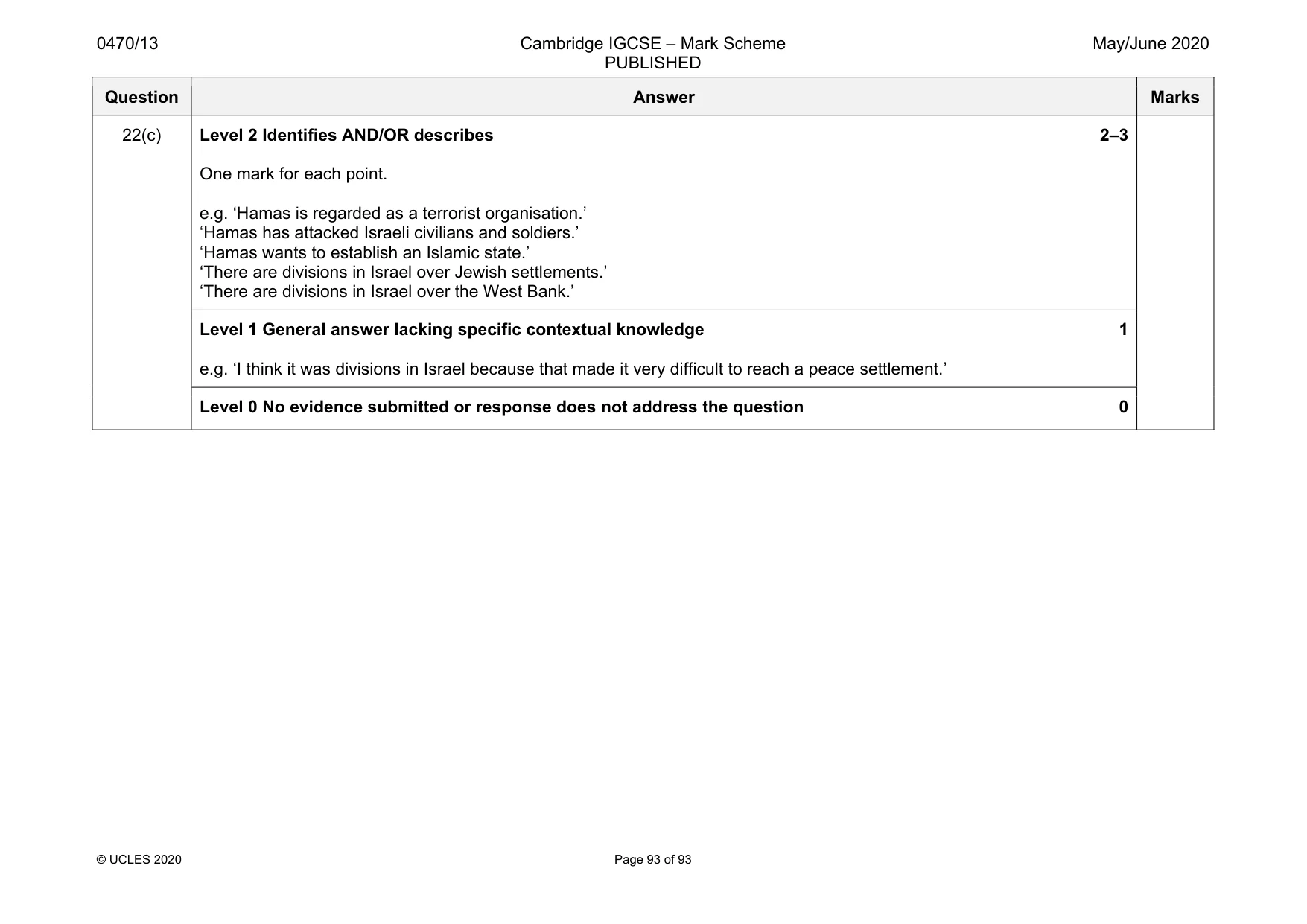 Mark scheme, page 93 of 93