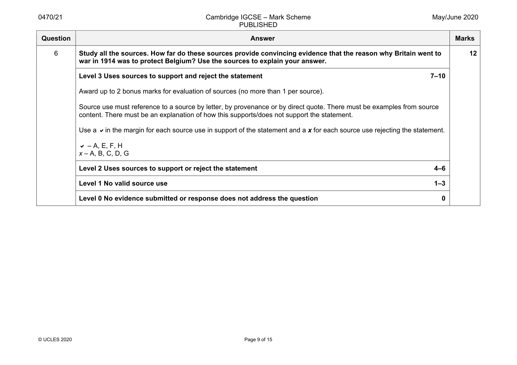 Mark scheme, page 9 of 15