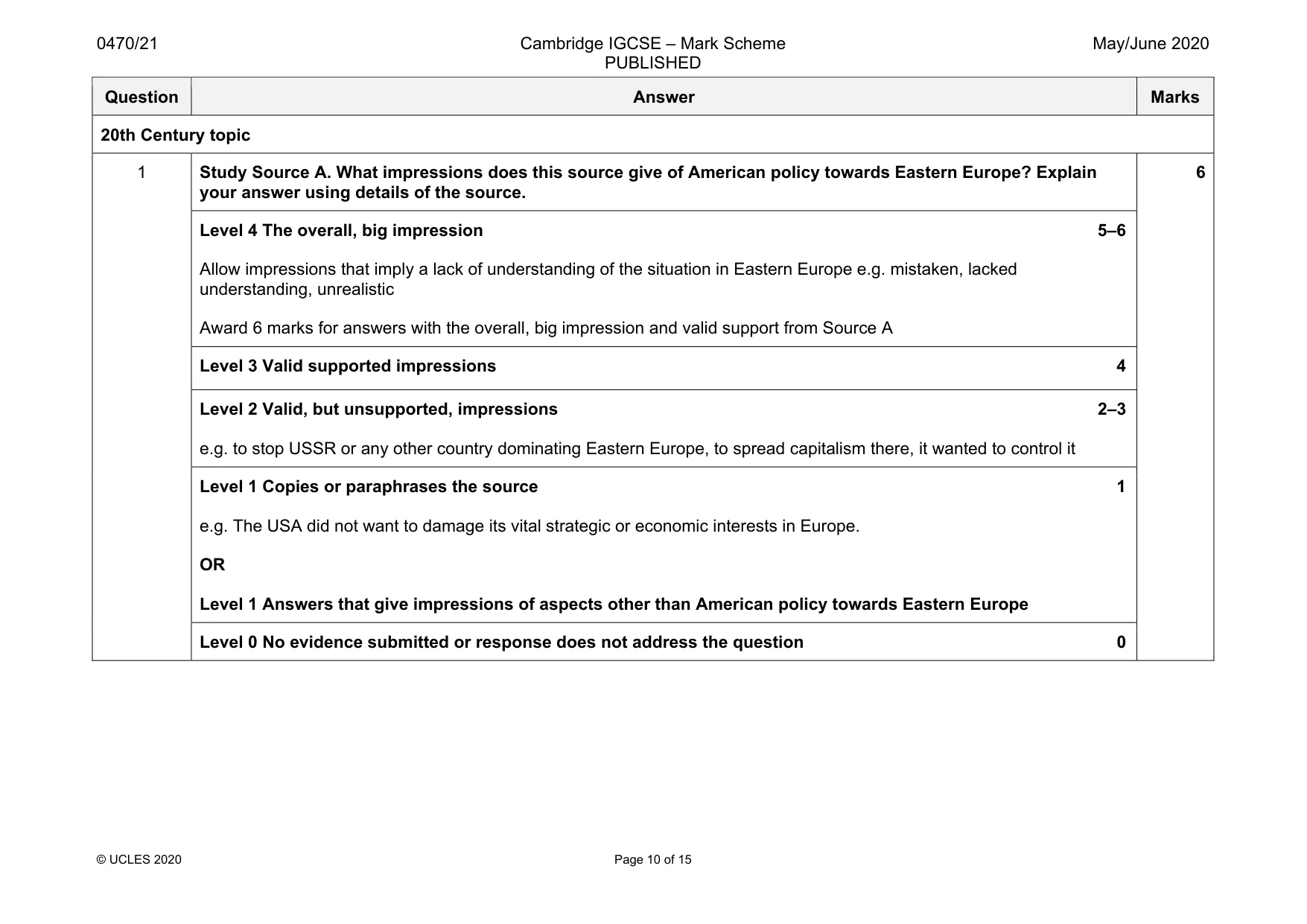 Mark scheme, page 10 of 15