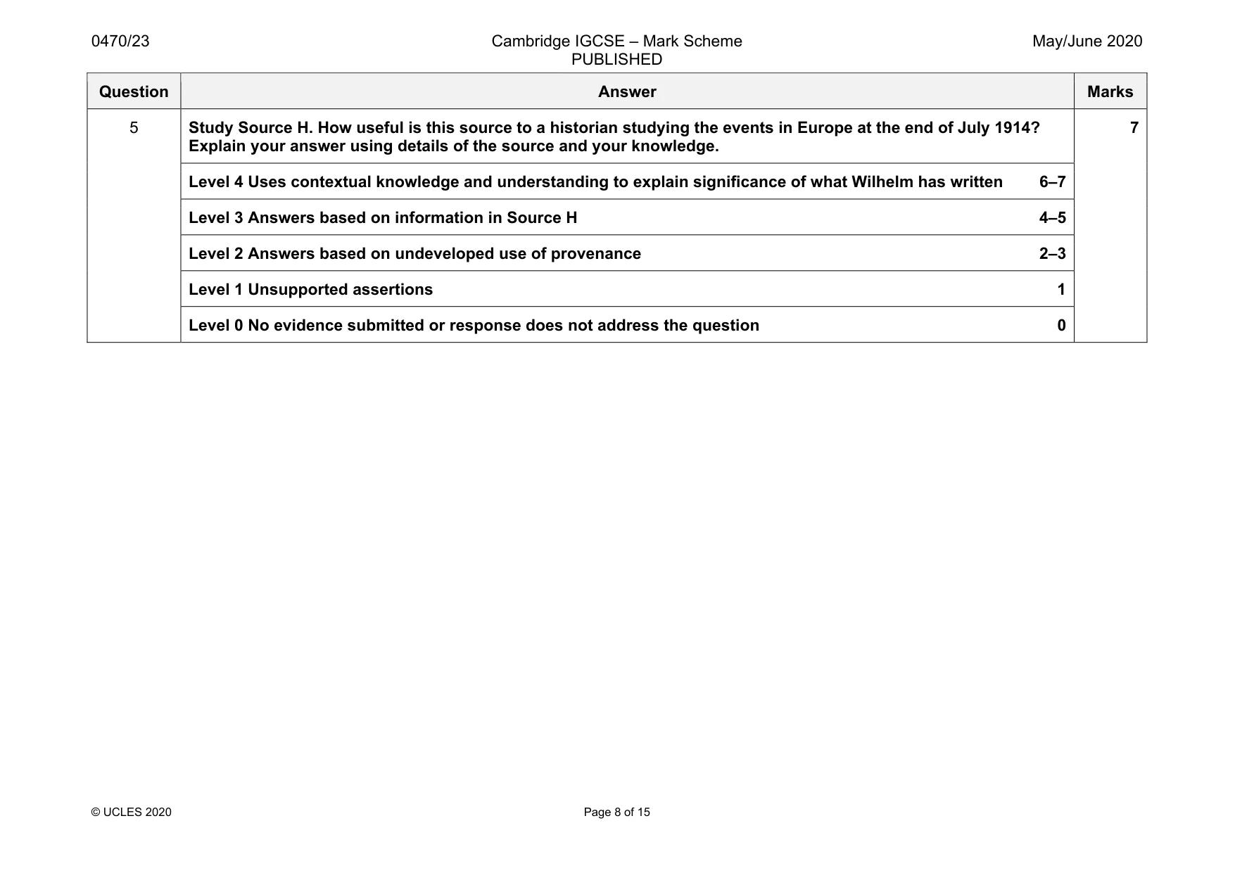 Mark scheme, page 8 of 15