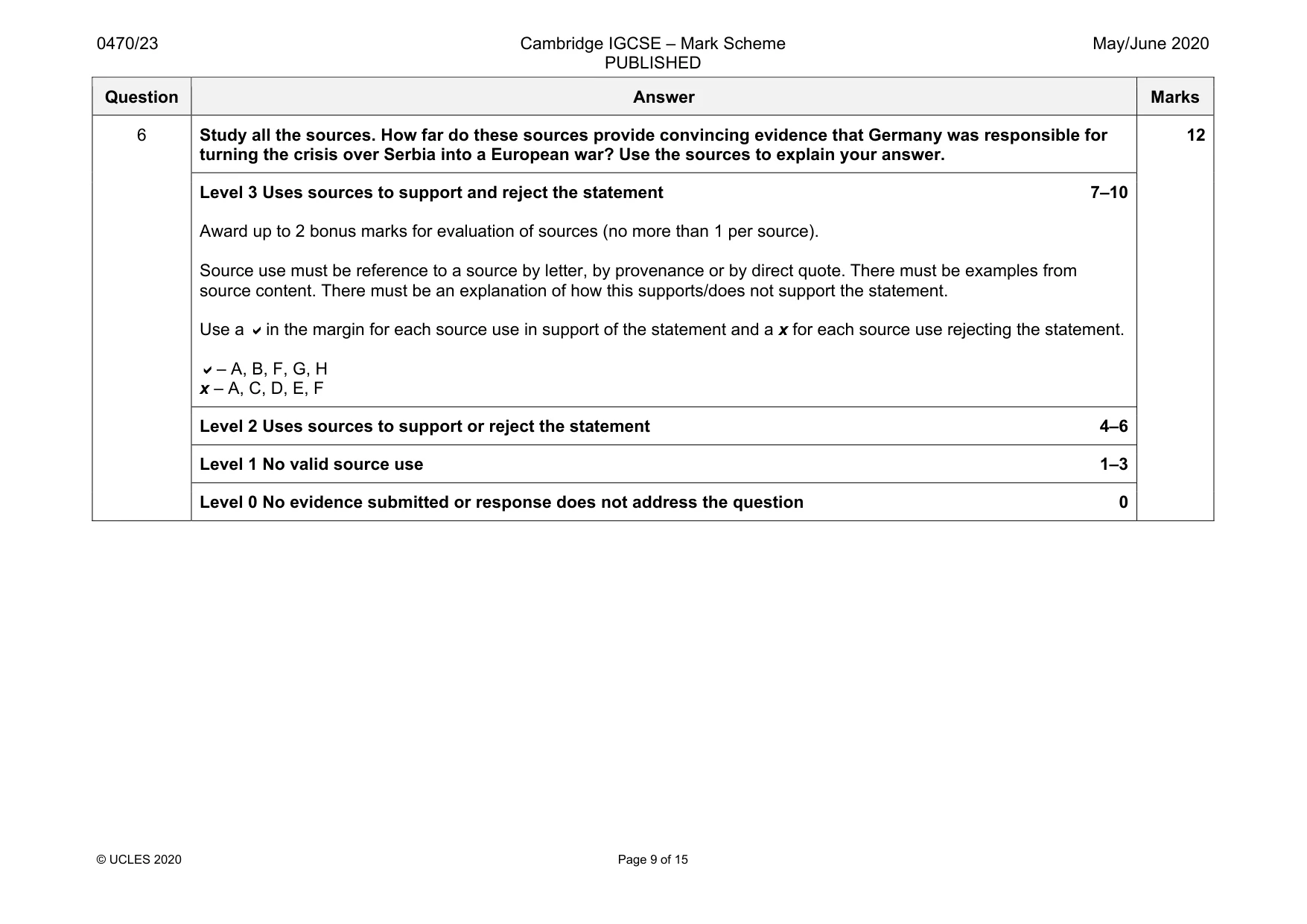Mark scheme, page 9 of 15
