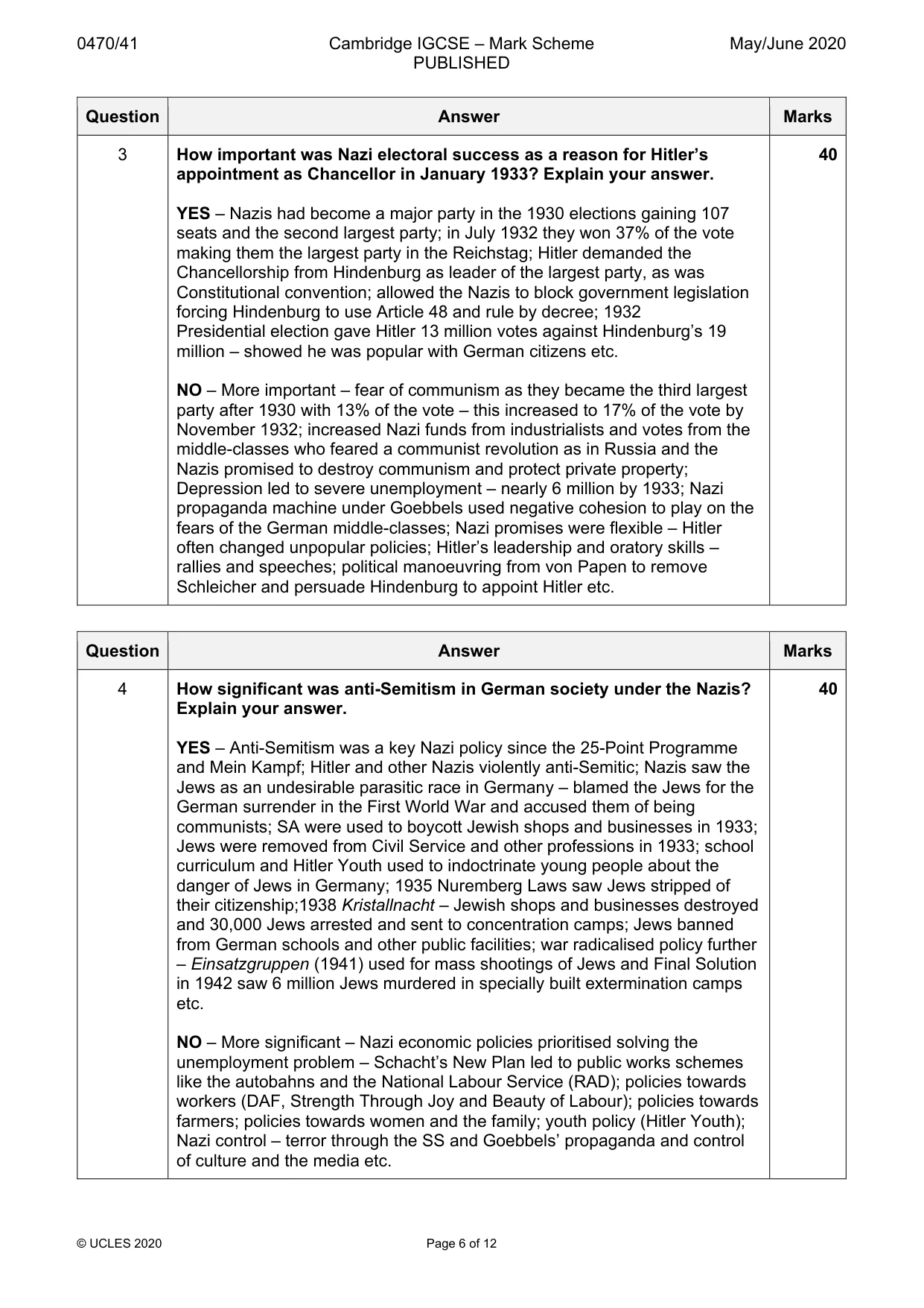 Mark scheme, page 6 of 12