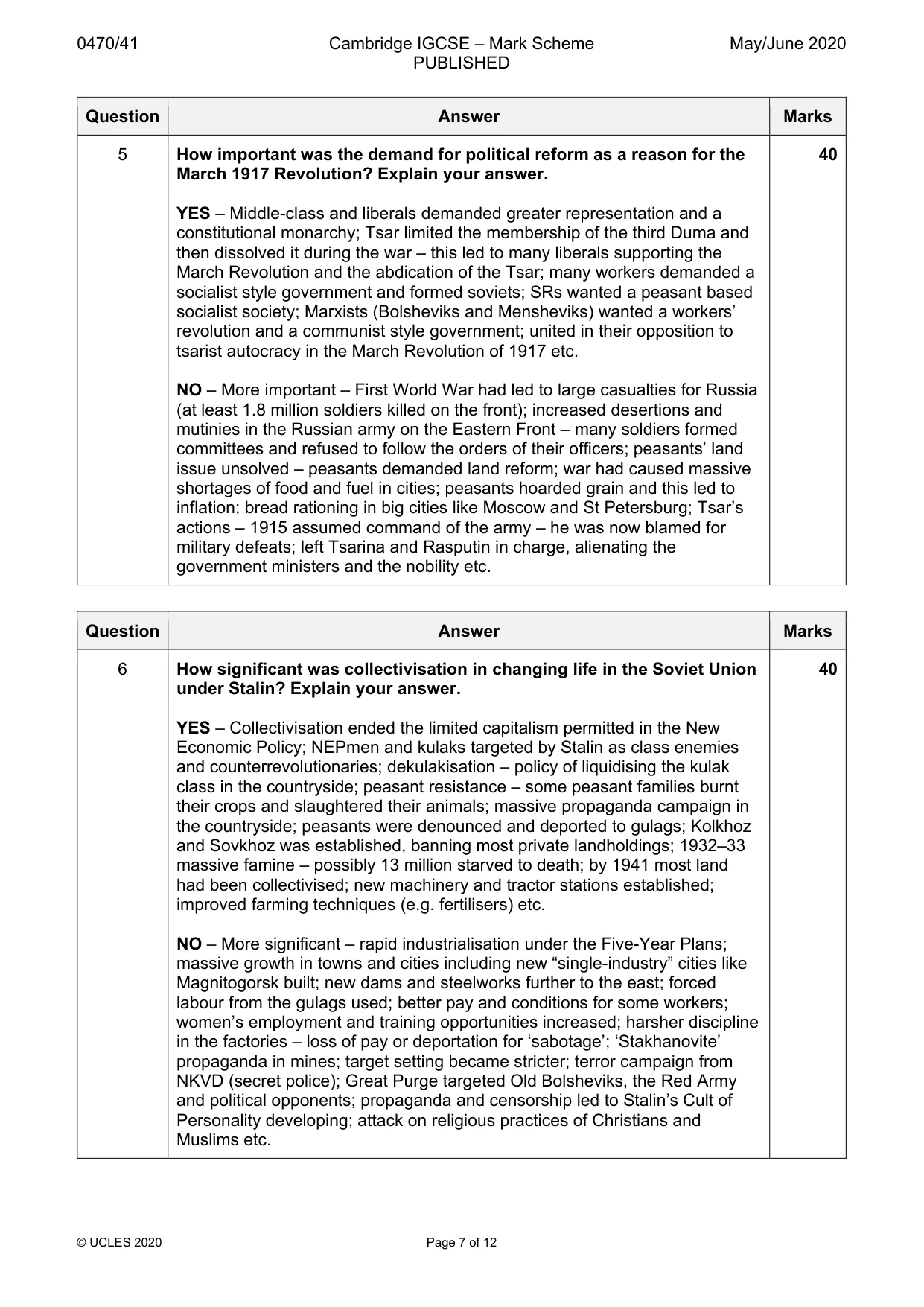 Mark scheme, page 7 of 12