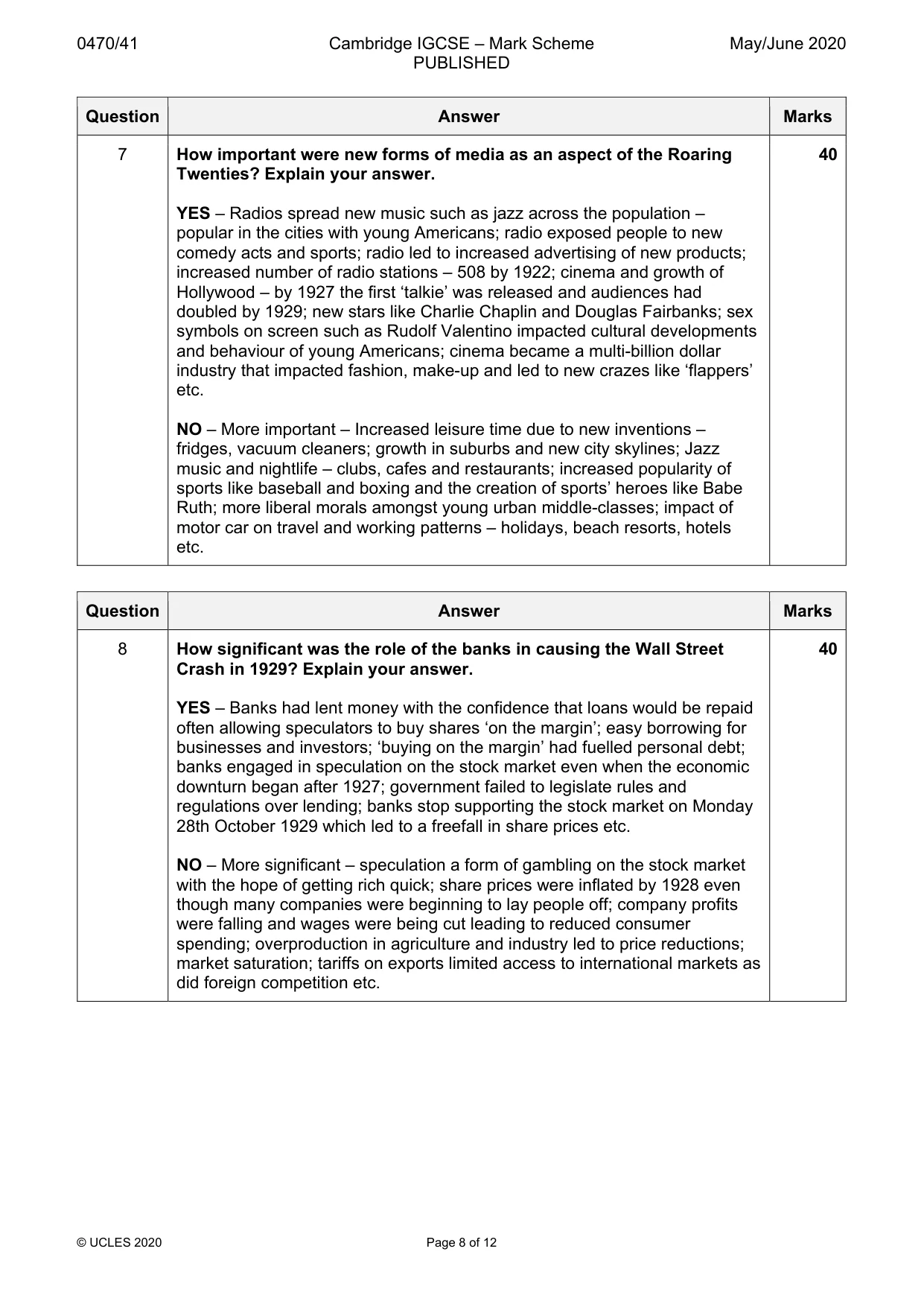Mark scheme, page 8 of 12