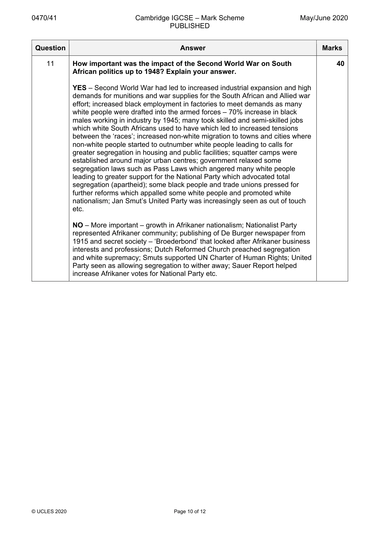 Mark scheme, page 10 of 12