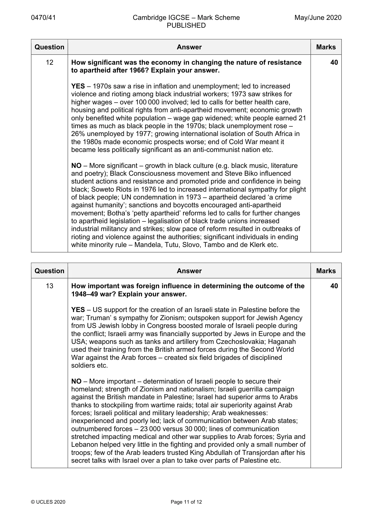 Mark scheme, page 11 of 12