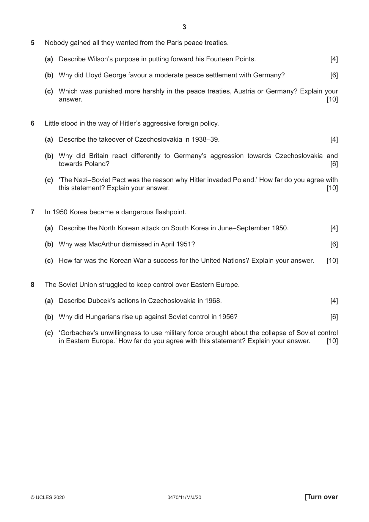 Cambridge IGCSE History 0470 2020 May/June Paper 1 · Variant 1 question paper, page 3 of 12