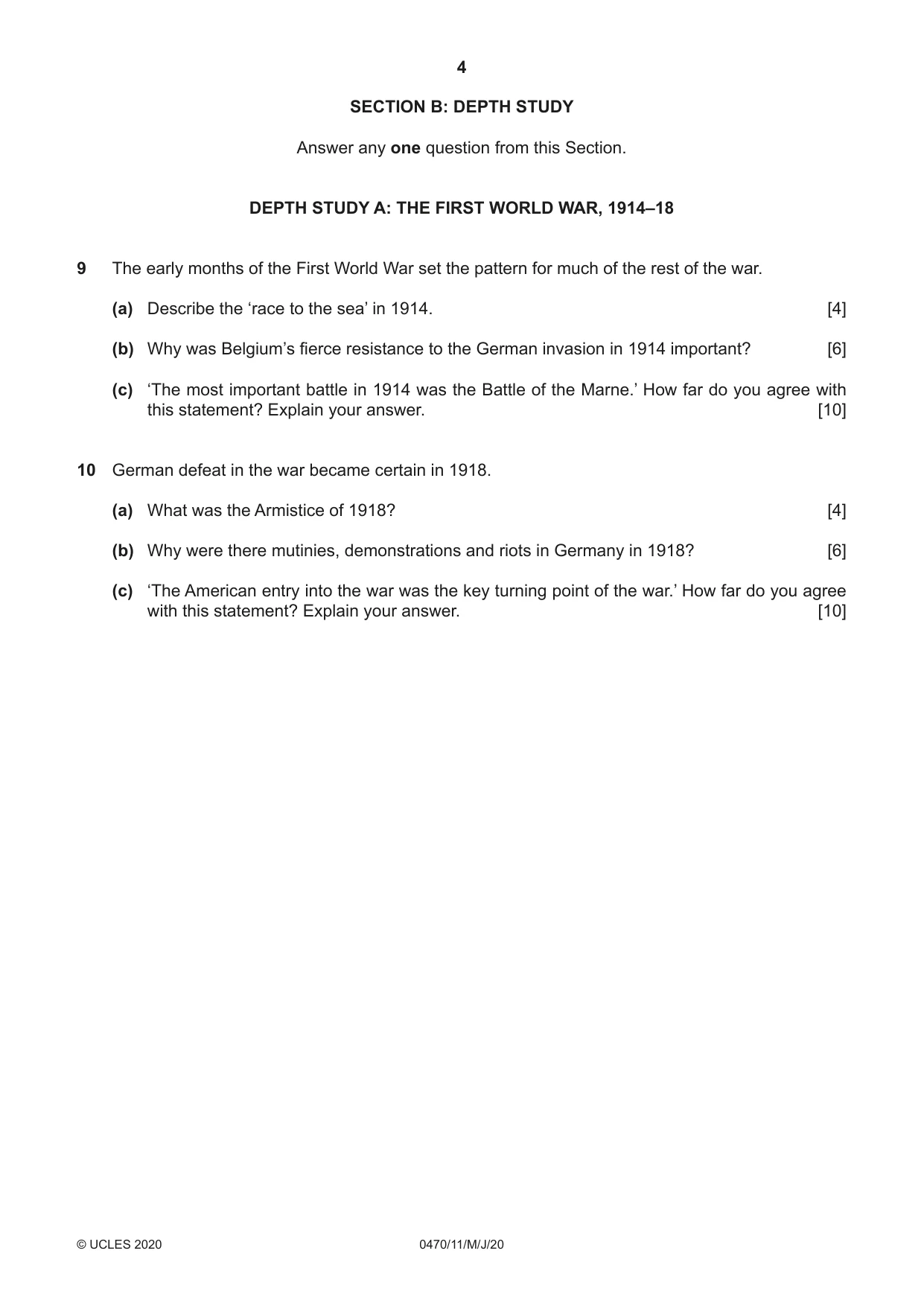 Cambridge IGCSE History 0470 2020 May/June Paper 1 · Variant 1 question paper, page 4 of 12