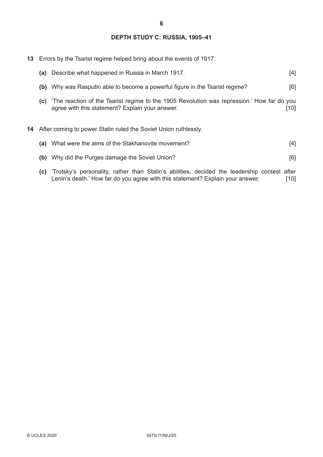 Cambridge IGCSE History 0470 2020 May/June Paper 1 · Variant 1 question paper, page 6 of 12