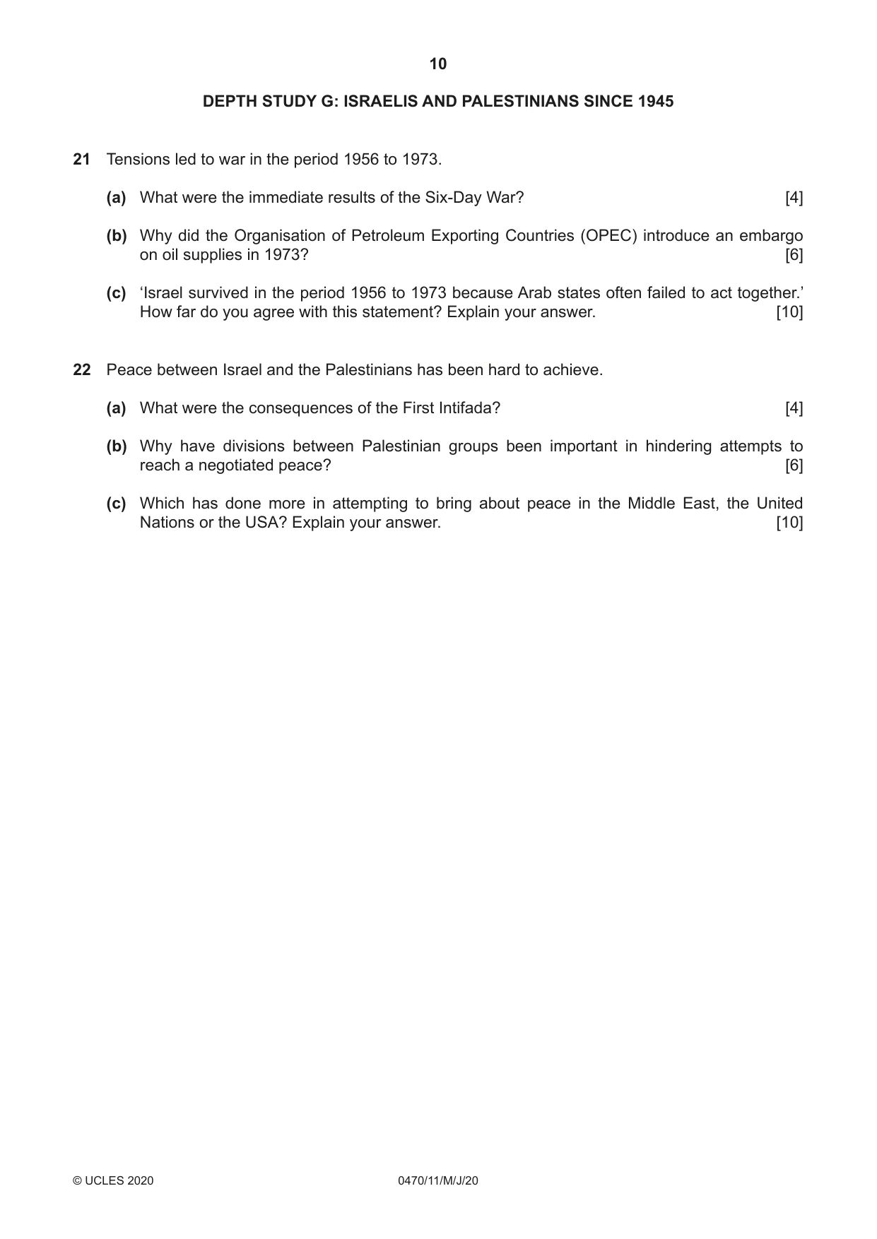 Cambridge IGCSE History 0470 2020 May/June Paper 1 · Variant 1 question paper, page 10 of 12