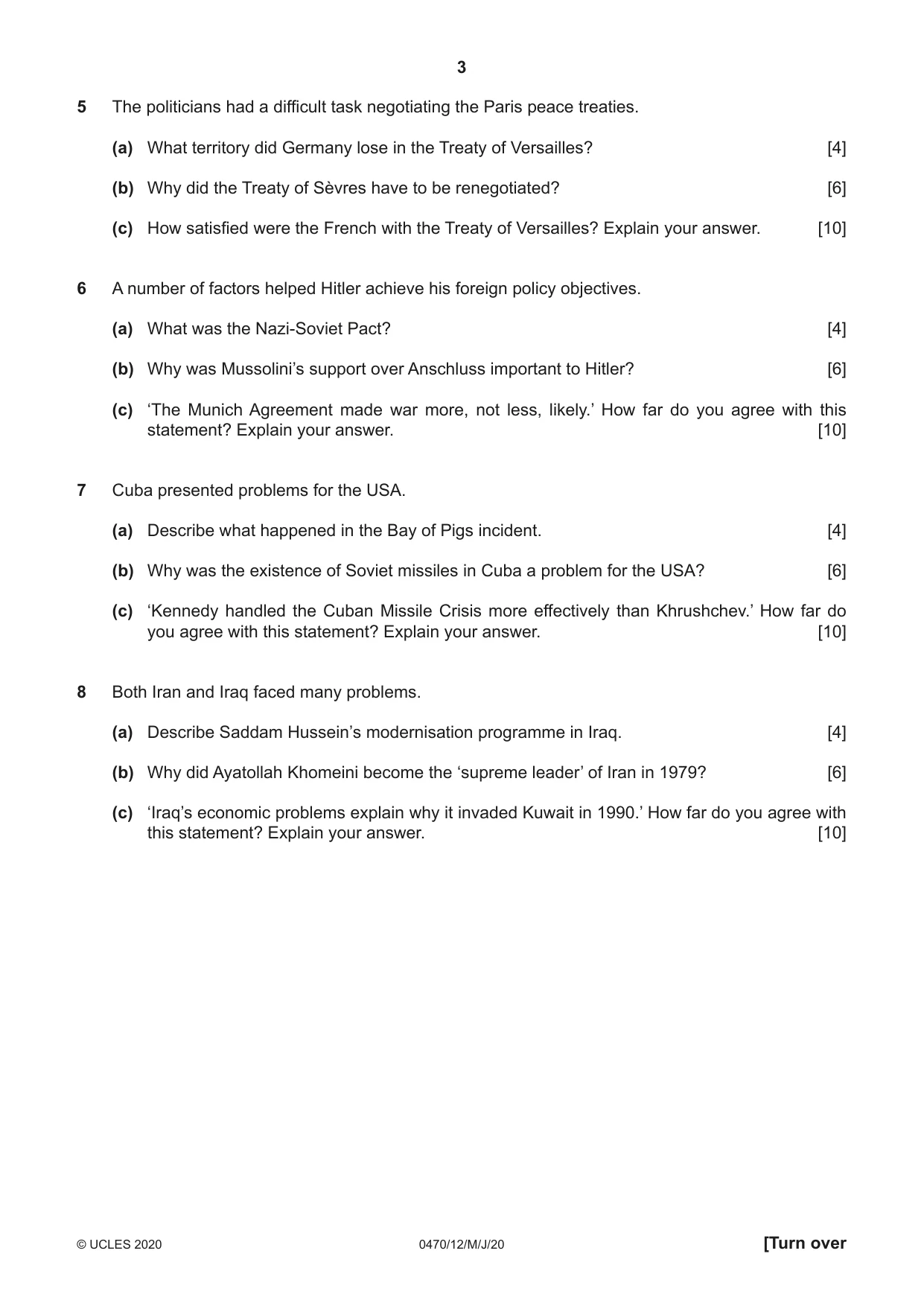 Cambridge IGCSE History 0470 2020 May/June Paper 1 · Variant 2 question paper, page 3 of 12