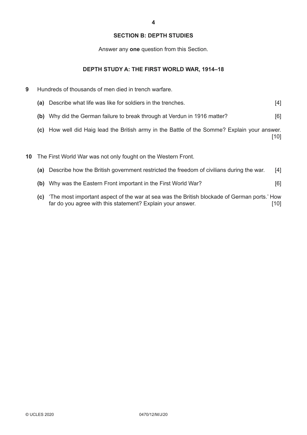 Cambridge IGCSE History 0470 2020 May/June Paper 1 · Variant 2 question paper, page 4 of 12