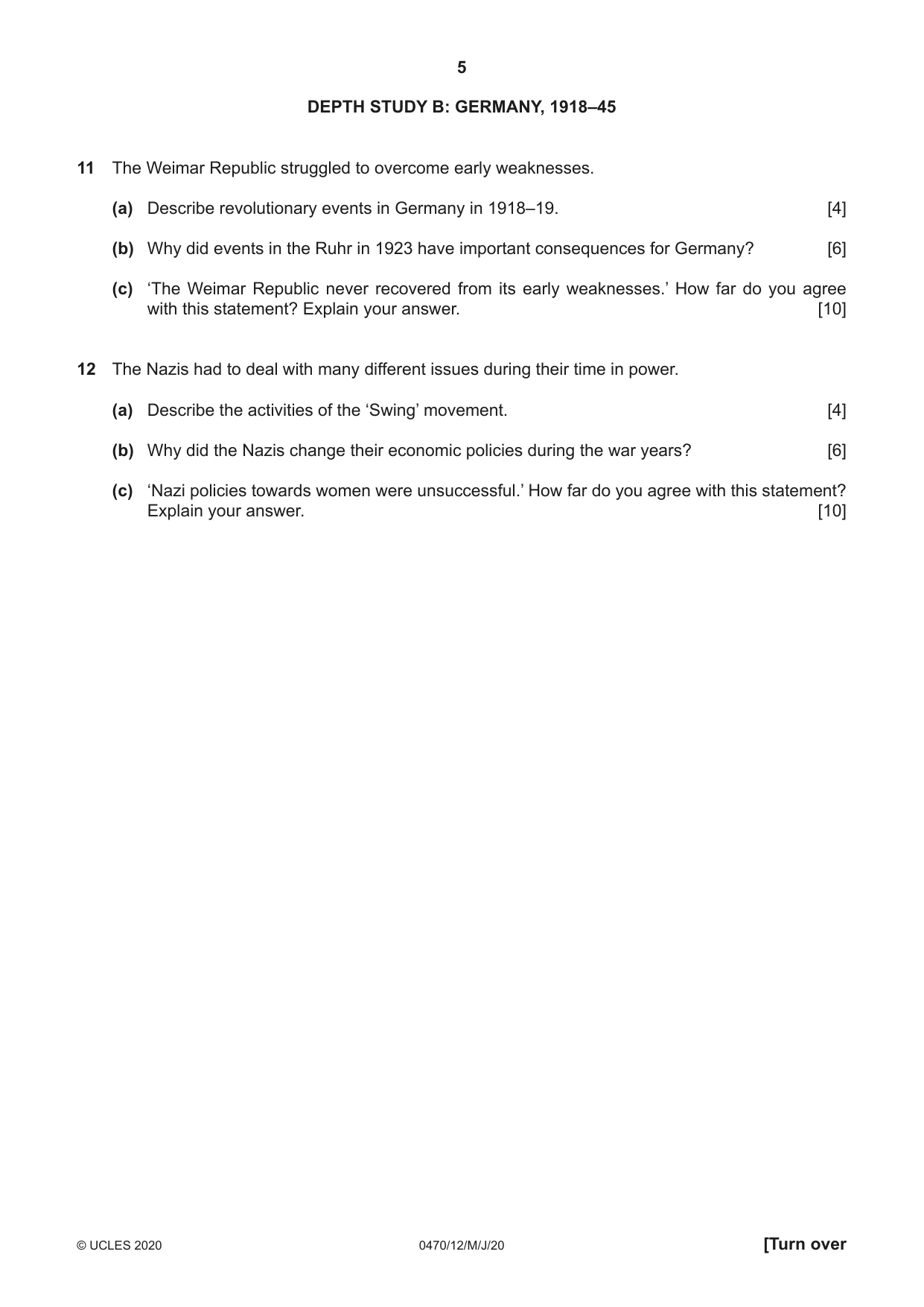 Cambridge IGCSE History 0470 2020 May/June Paper 1 · Variant 2 question paper, page 5 of 12