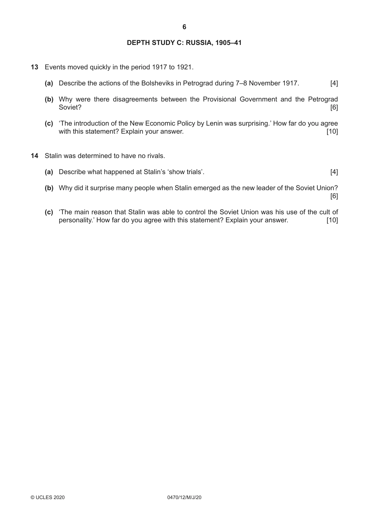 Cambridge IGCSE History 0470 2020 May/June Paper 1 · Variant 2 question paper, page 6 of 12